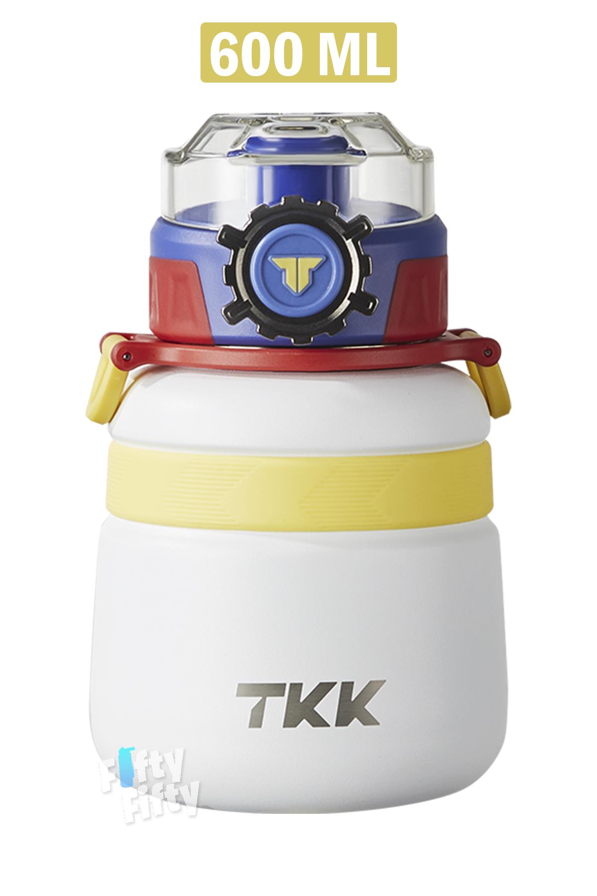 TKK 600 ML Çelik Su Matarası Çift Kullanım Pipetli/Rahat İçim 12 Saat Sıcak/24 Saat Soğuk Termos -2029-600ml - Beyaz