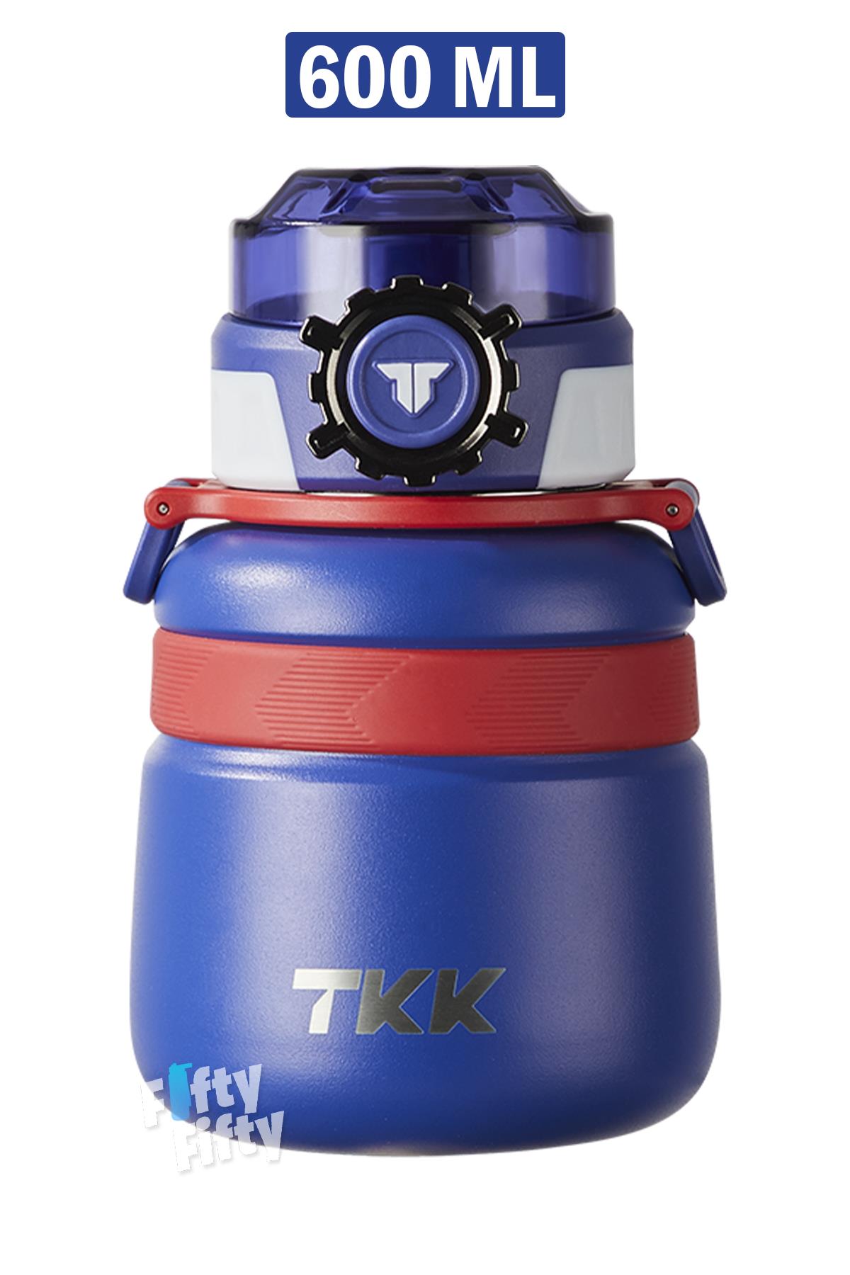 TKK 600 ML Çelik Su Matarası Çift Kullanım Pipetli/Rahat İçim 12 Saat Sıcak/24 Saat Soğuk Termos -2029-600ml - Mavi