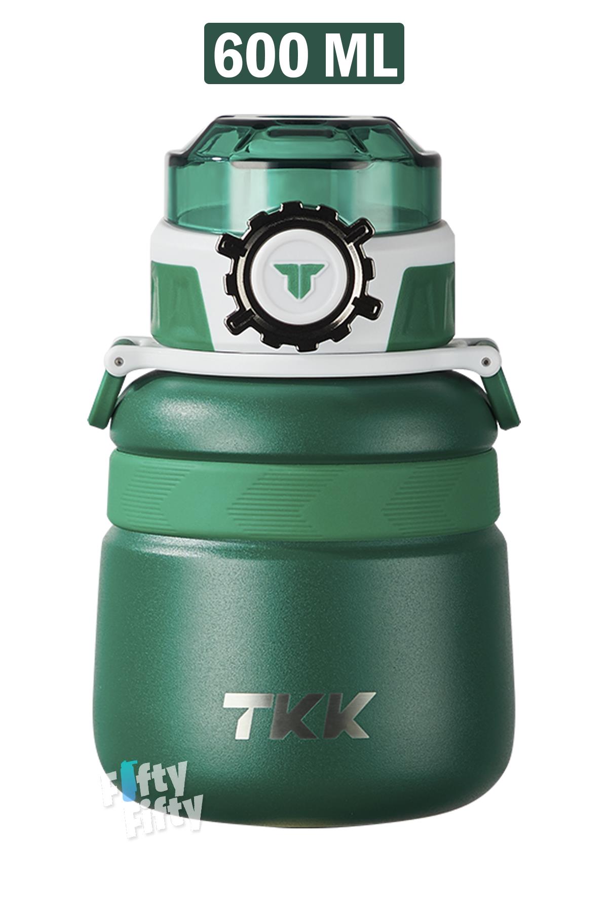 TKK 600 ML Çelik Su Matarası Çift Kullanım Pipetli/Rahat İçim 12 Saat Sıcak/24 Saat Soğuk Termos -2029-600ml - Yeşil