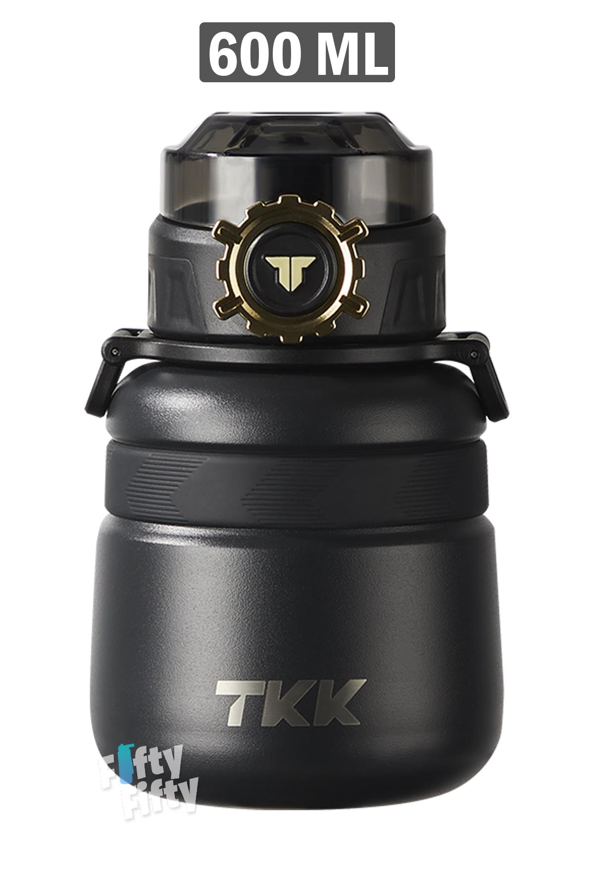 TKK 600 ML Çelik Su Matarası Çift Kullanım Pipetli/Rahat İçim 12 Saat Sıcak/24 Saat Soğuk Termos -2029-600ml - Siyah