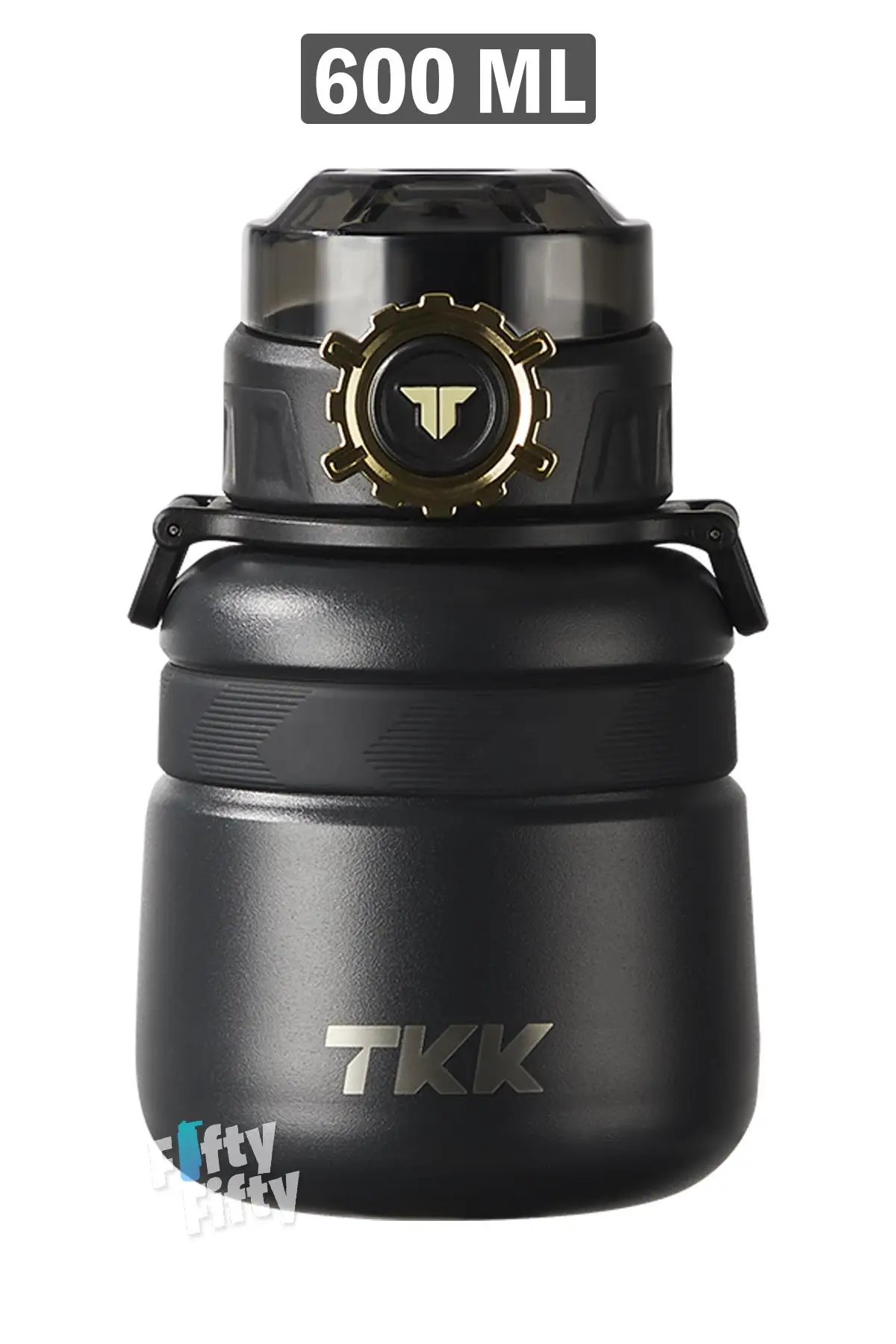 TKK 600 ML Çelik Su Matarası Çift Kullanım Pipetli/Rahat İçim 12 Saat Sıcak/24 Saat Soğuk Termos -2029-600ml - Siyah