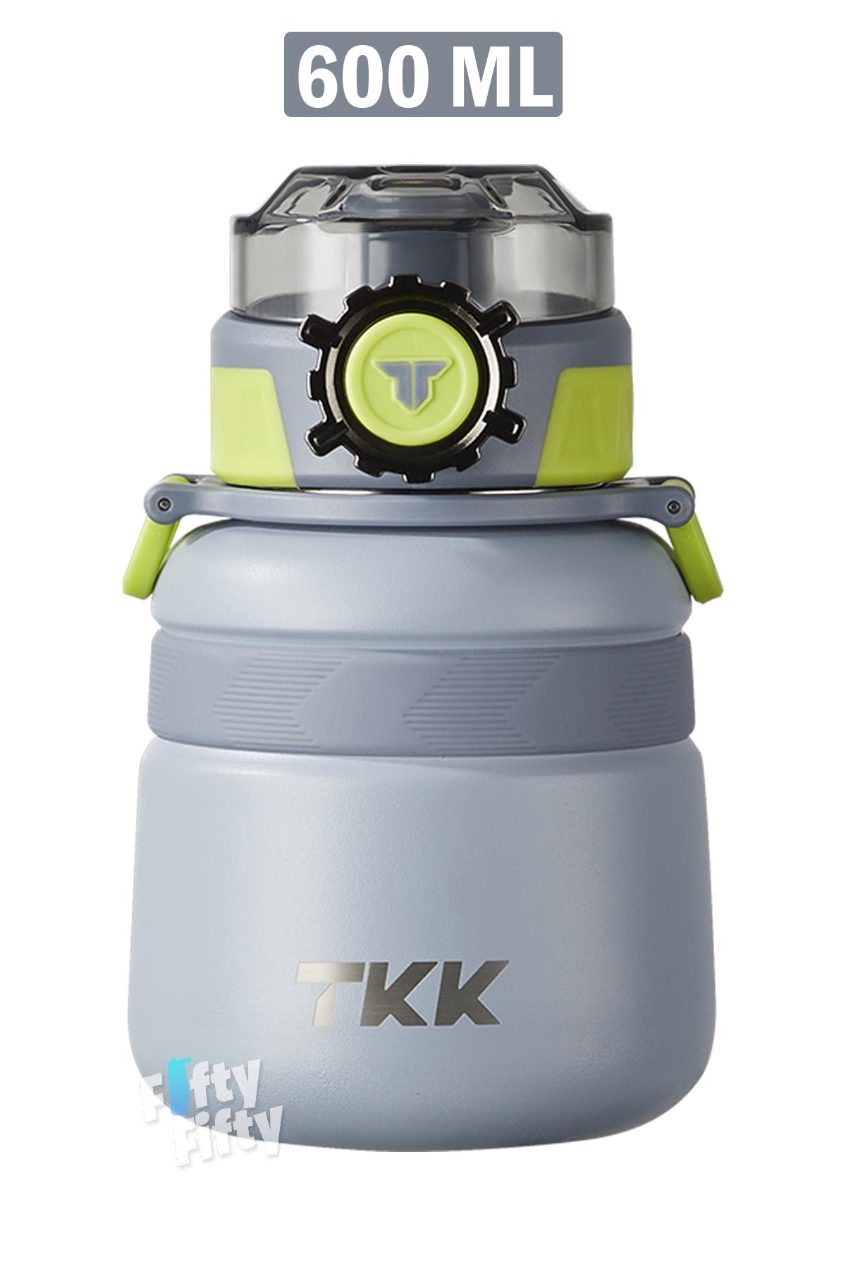TKK 600 ML Çelik Su Matarası Çift Kullanım Pipetli/Rahat İçim 12 Saat Sıcak/24 Saat Soğuk Termos -2029-600ml - Gri