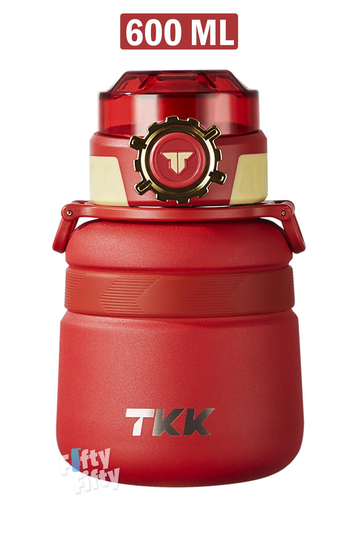 TKK 600 ML Çelik Su Matarası Çift Kullanım Pipetli/Rahat İçim 12 Saat Sıcak/24 Saat Soğuk Termos -2029-600ml - Kırmızı