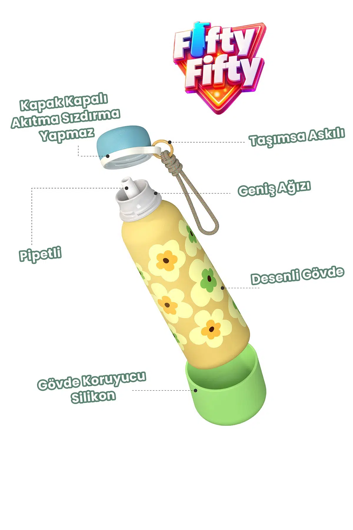 Desenli 550 ML Pipetli Sızdırmaz Paslanmaz Çelik Termos Matara El Askılı bpa içermez 550ml 1105FF