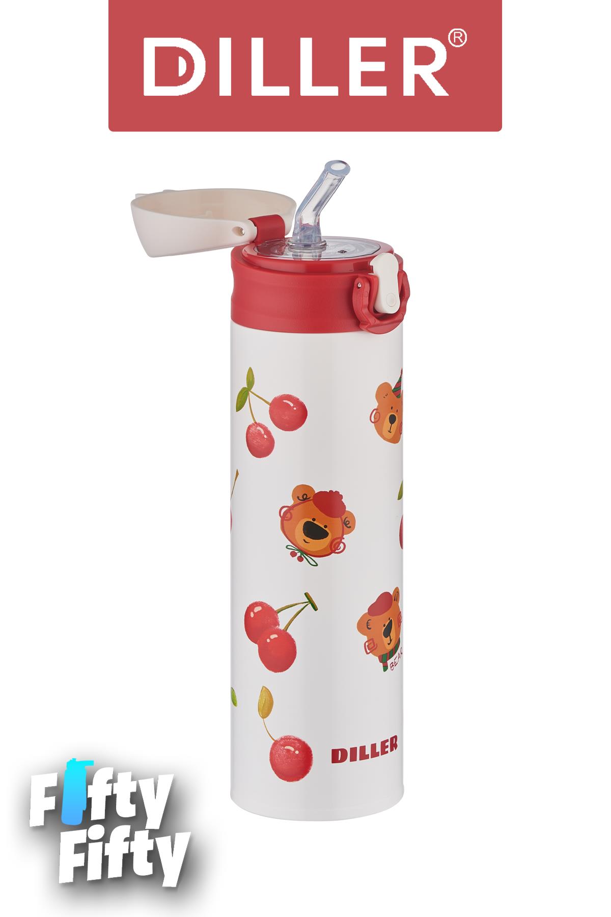 DILLER 480 ML Pipetli Paslanmaz Çelik Termos Vacum Cup Kilitli Kapak -FFDILLERD9228