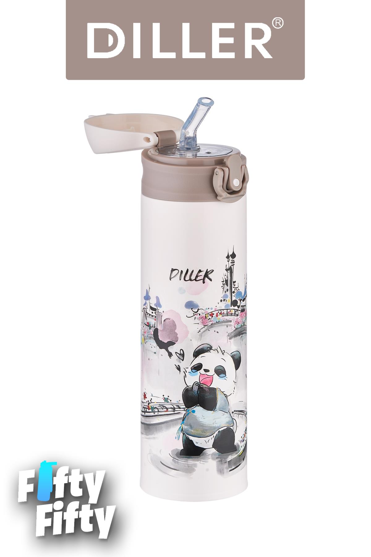 DILLER 480 ML Pipetli Paslanmaz Çelik Termos Vacum Cup Kilitli Kapak -FFDILLERD9248