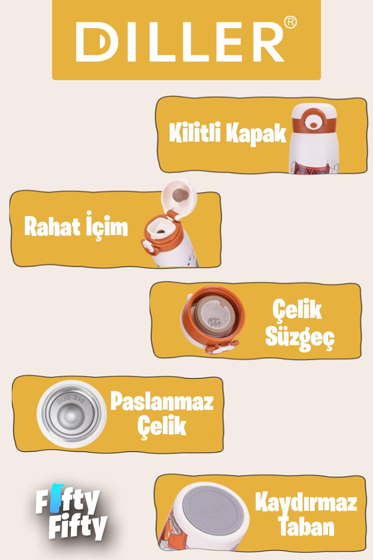 DILLER 500 ML Rahat İçim Paslanmaz Çelik Termos Kilitli Kapak Çelik Süzgeçli -FFDILLERD9214