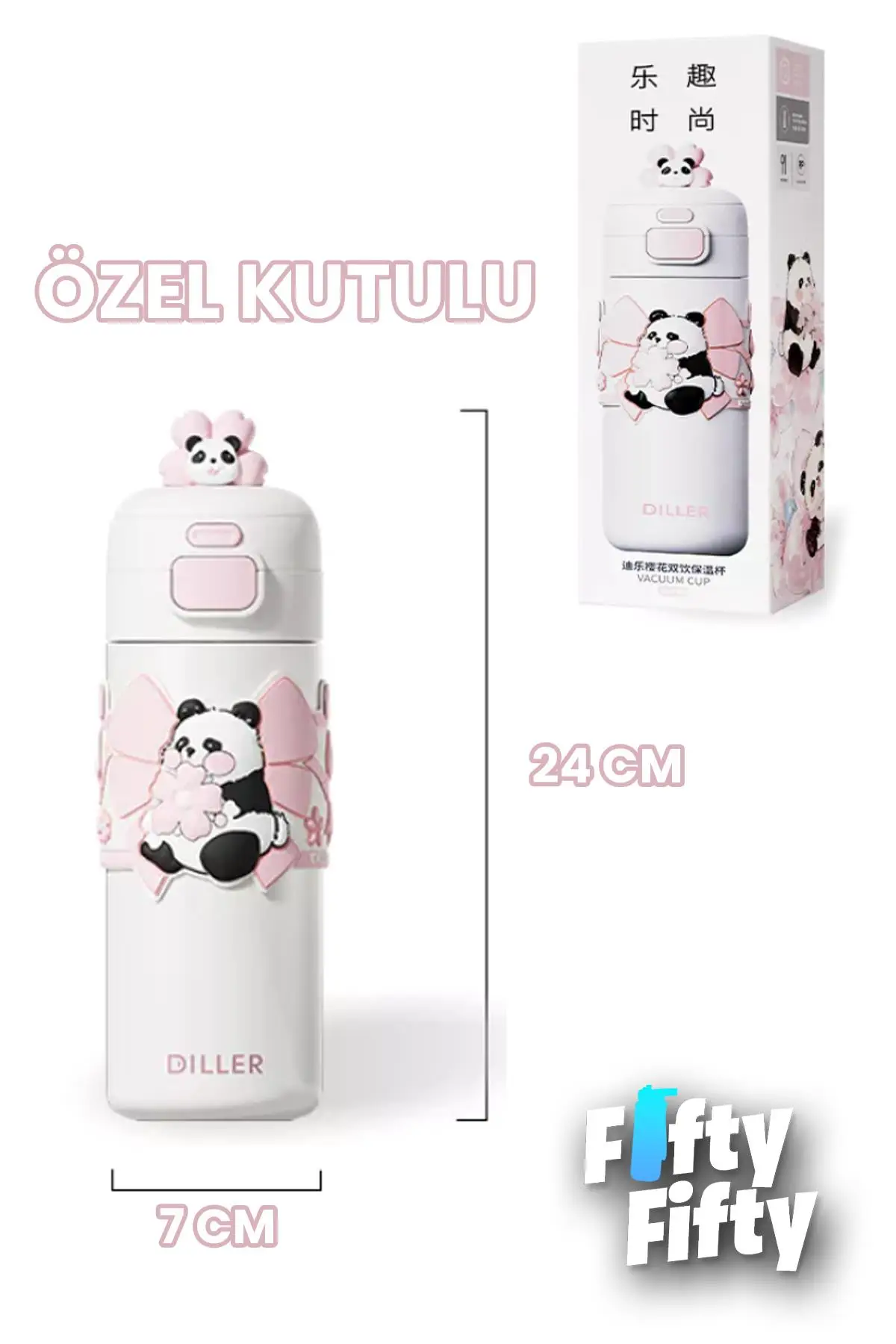 DILLER 480 ML Tek Kapak Çift Kullanım Pipetli/Pipetsiz Taşıma El Askılı Vacum Cup/Çelik Termos -FFD9317-480