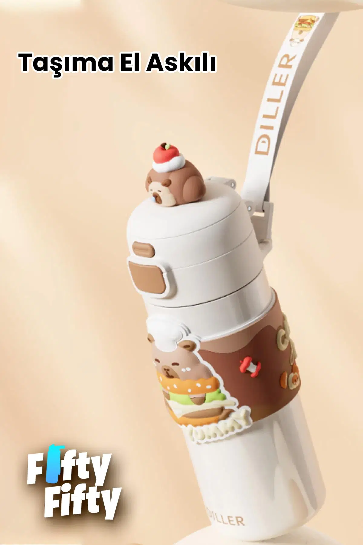 DILLER 480 ML Tek Kapak Çift Kullanım Pipetli/Pipetsiz Taşıma El Askılı Vacum Cup/Çelik Termos -FFD9351-480