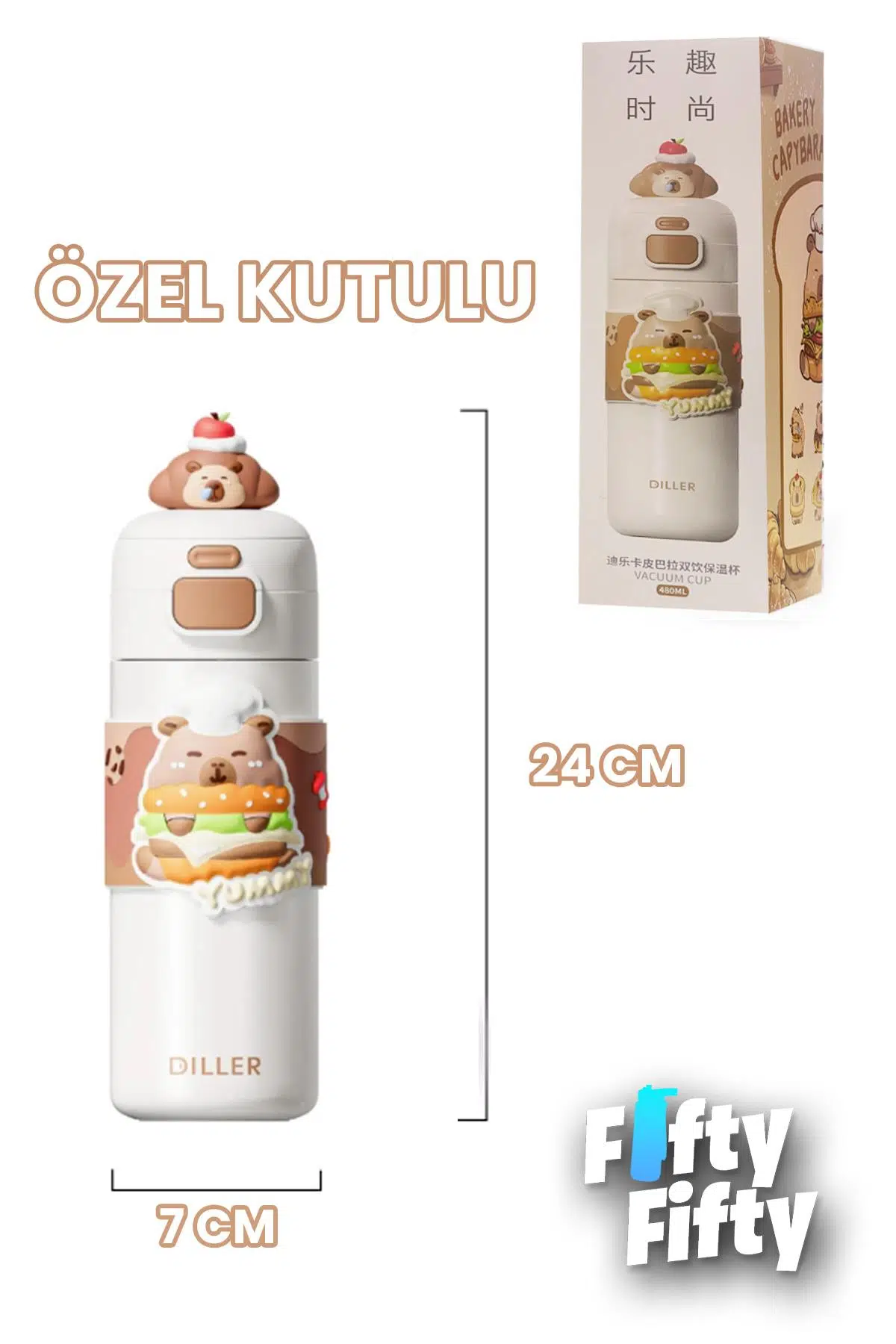 DILLER 480 ML Tek Kapak Çift Kullanım Pipetli/Pipetsiz Taşıma El Askılı Vacum Cup/Çelik Termos -FFD9351-480