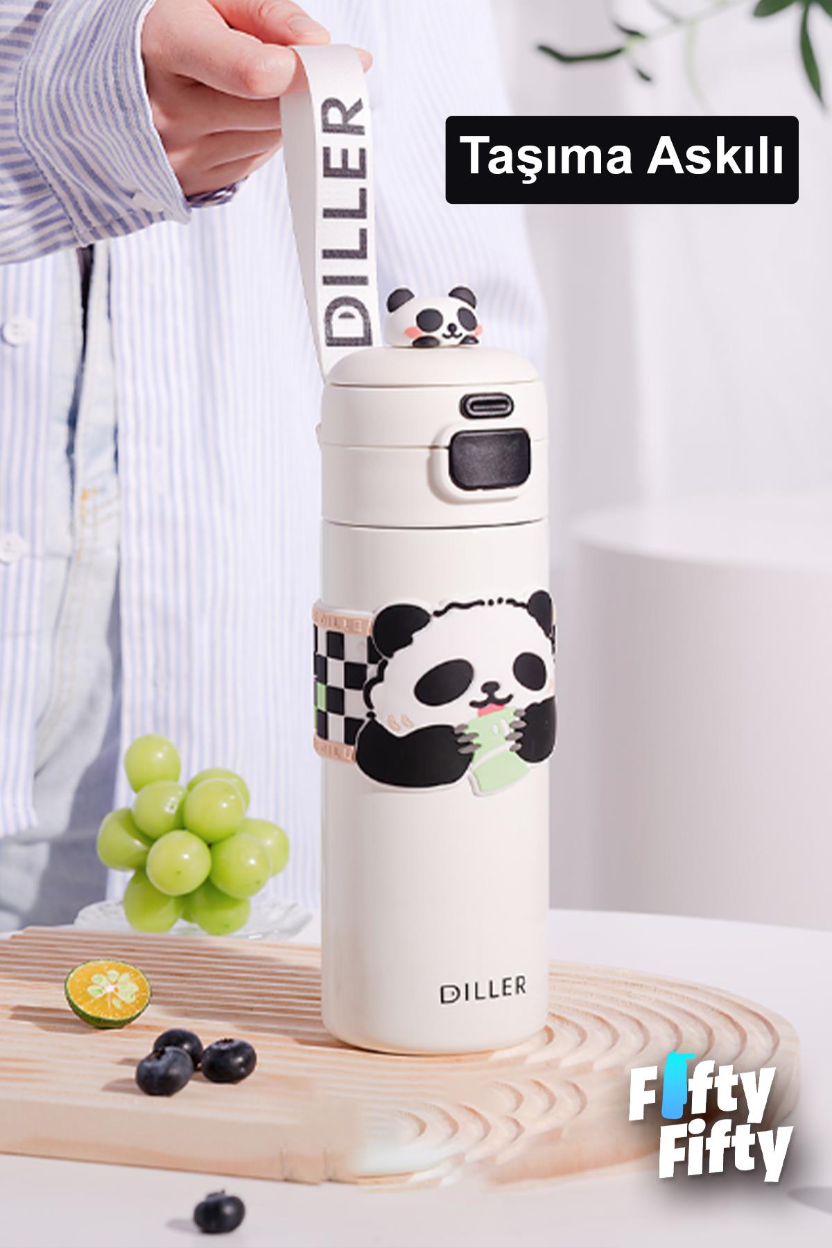 DILLER 480 ML Tek Kapak Çift Kullanım Pipetli/Pipetsiz Taşıma Kulplu Vacum Cup/Çelik Termos -FFD9240