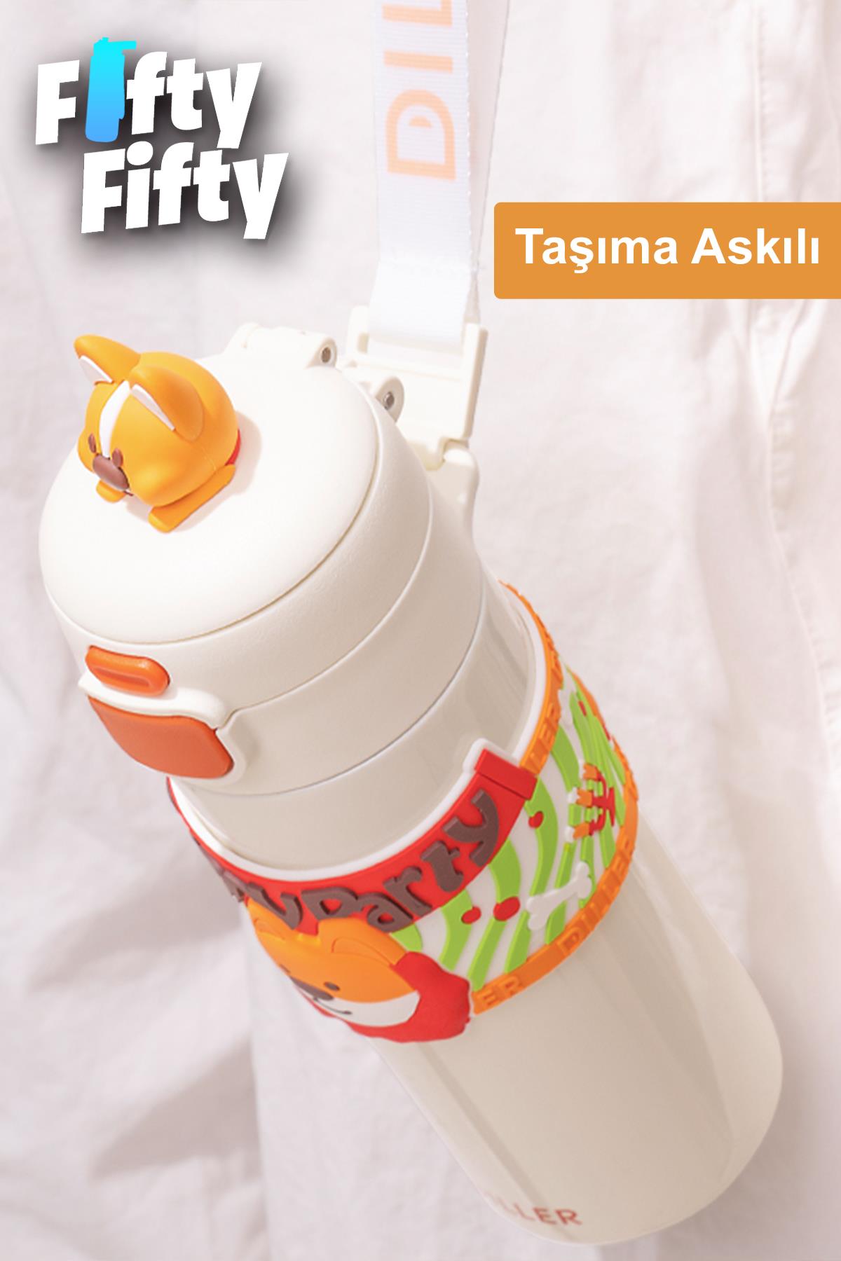 DILLER 480 ML Tek Kapak Çift Kullanım Pipetli/Pipetsiz Taşıma Kulplu Vacum Cup/Çelik Termos -FFD9231
