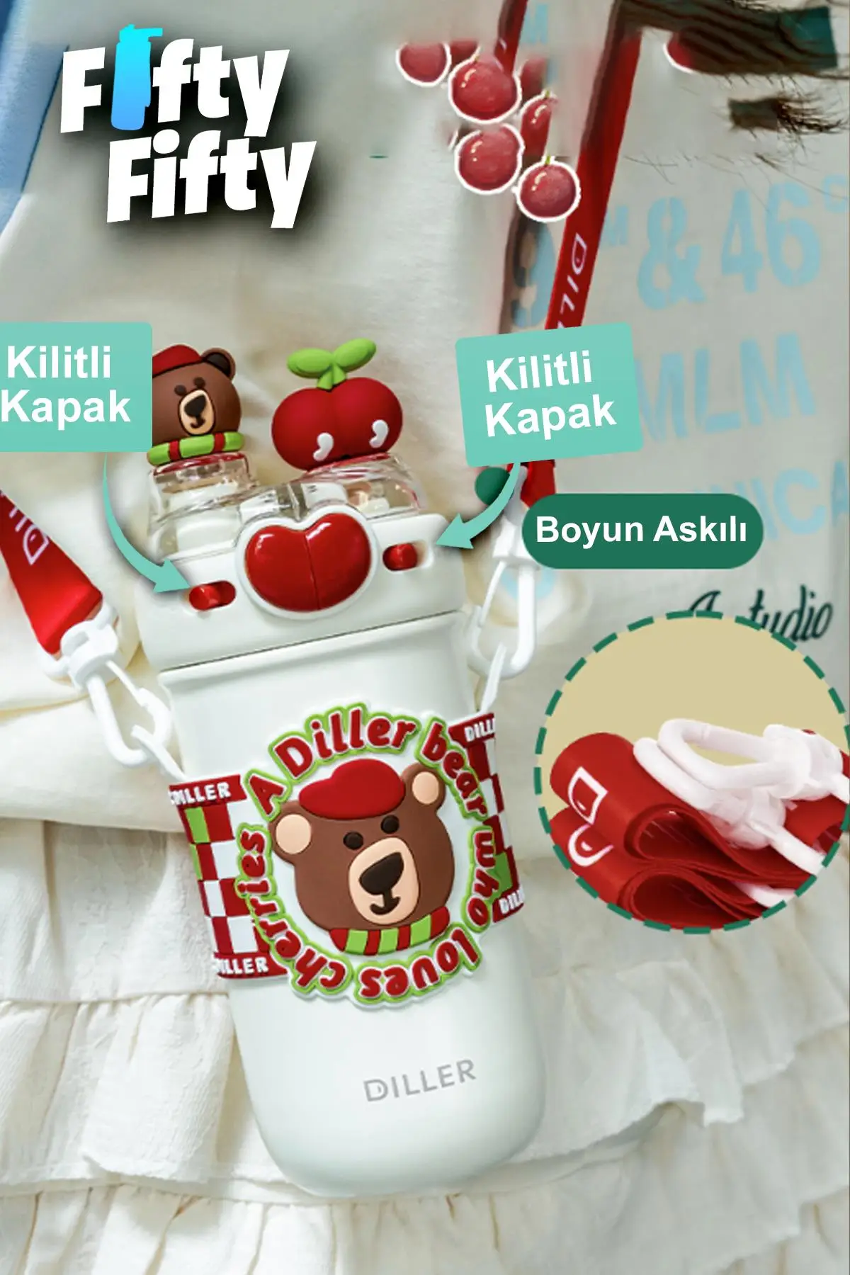 DILLER 520 ML Tek Kapak Çift Kullanım Pipetli/Pipetsiz Boyun Askılı/Çelik Termos -FFDILLERD93RENK