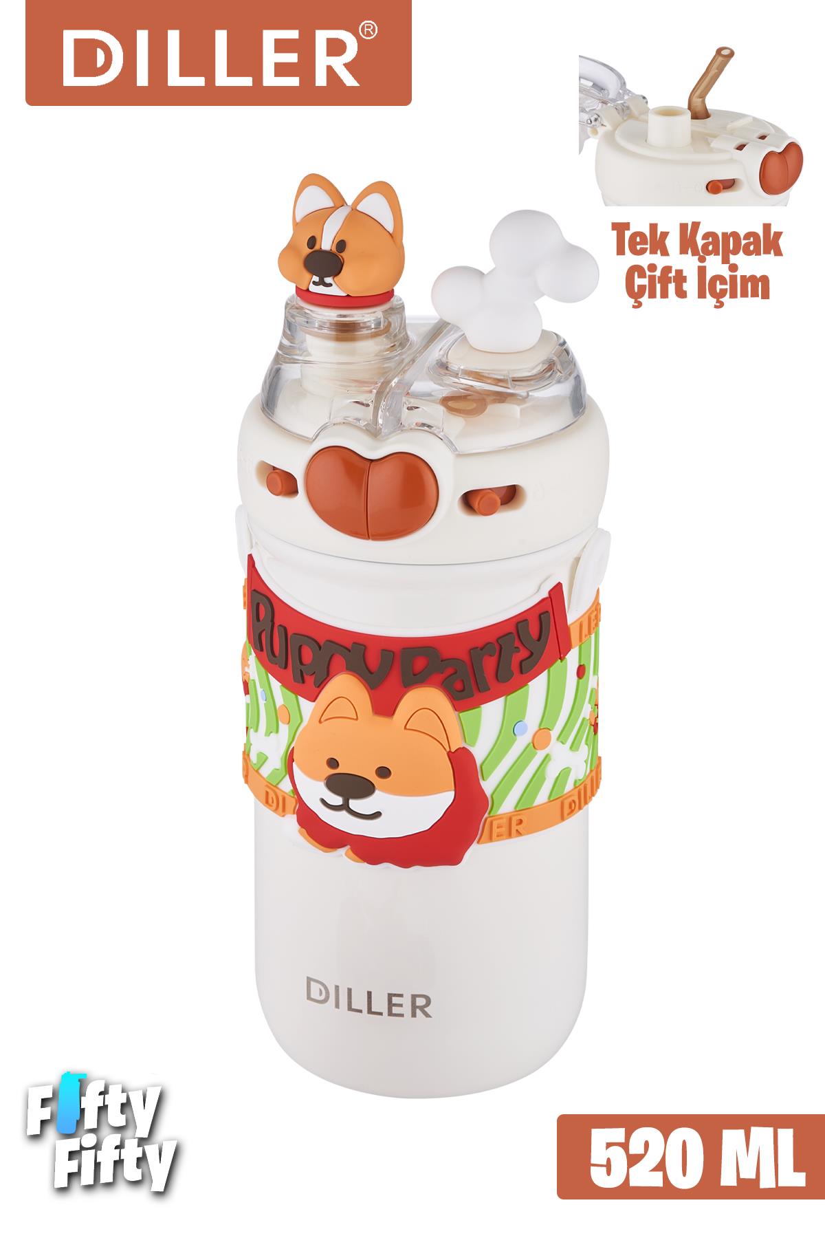 DILLER 520 ML Tek Kapak Çift Kullanım Pipetli/Pipetsiz Boyun Askılı/Çelik Termos -FFDILLERD93RENK - Turuncu