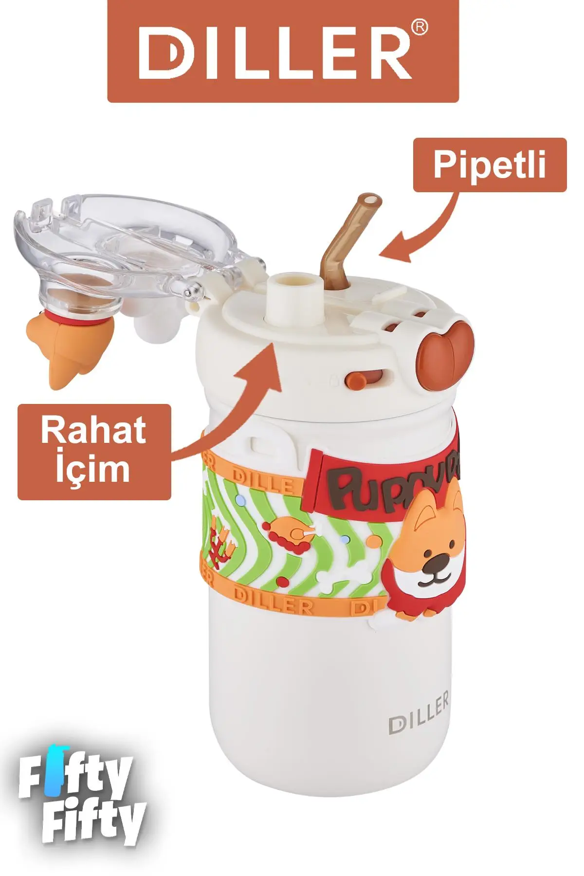 DILLER 520 ML Tek Kapak Çift Kullanım Pipetli/Pipetsiz Boyun Askılı/Çelik Termos -FFDILLERD93RENK