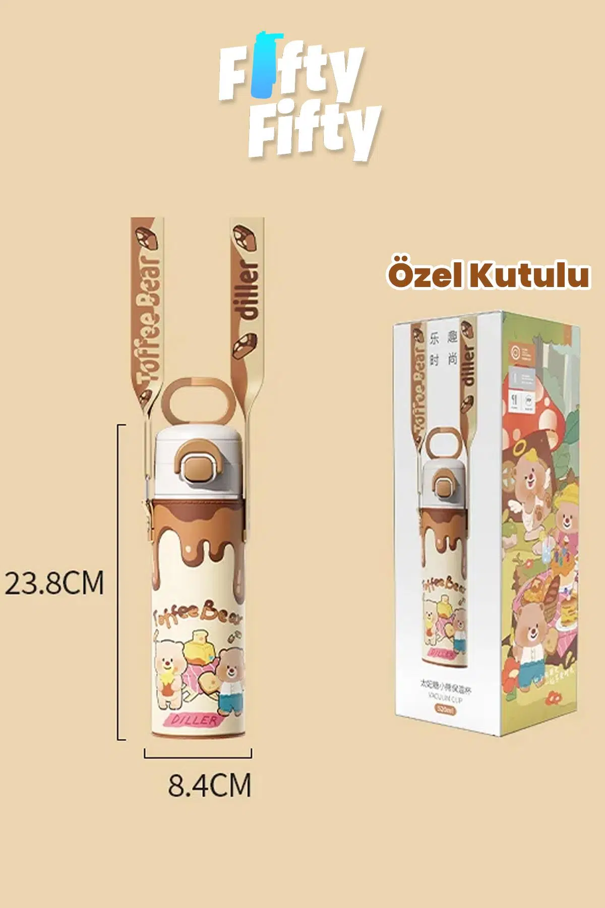 DILLER 520 ML Kılıflı Tek Kapak Çift Kullanım Pipetli/Pipetsiz Taşıma El Askılı Vacum Cup/Çelik Termos -D9260ML520