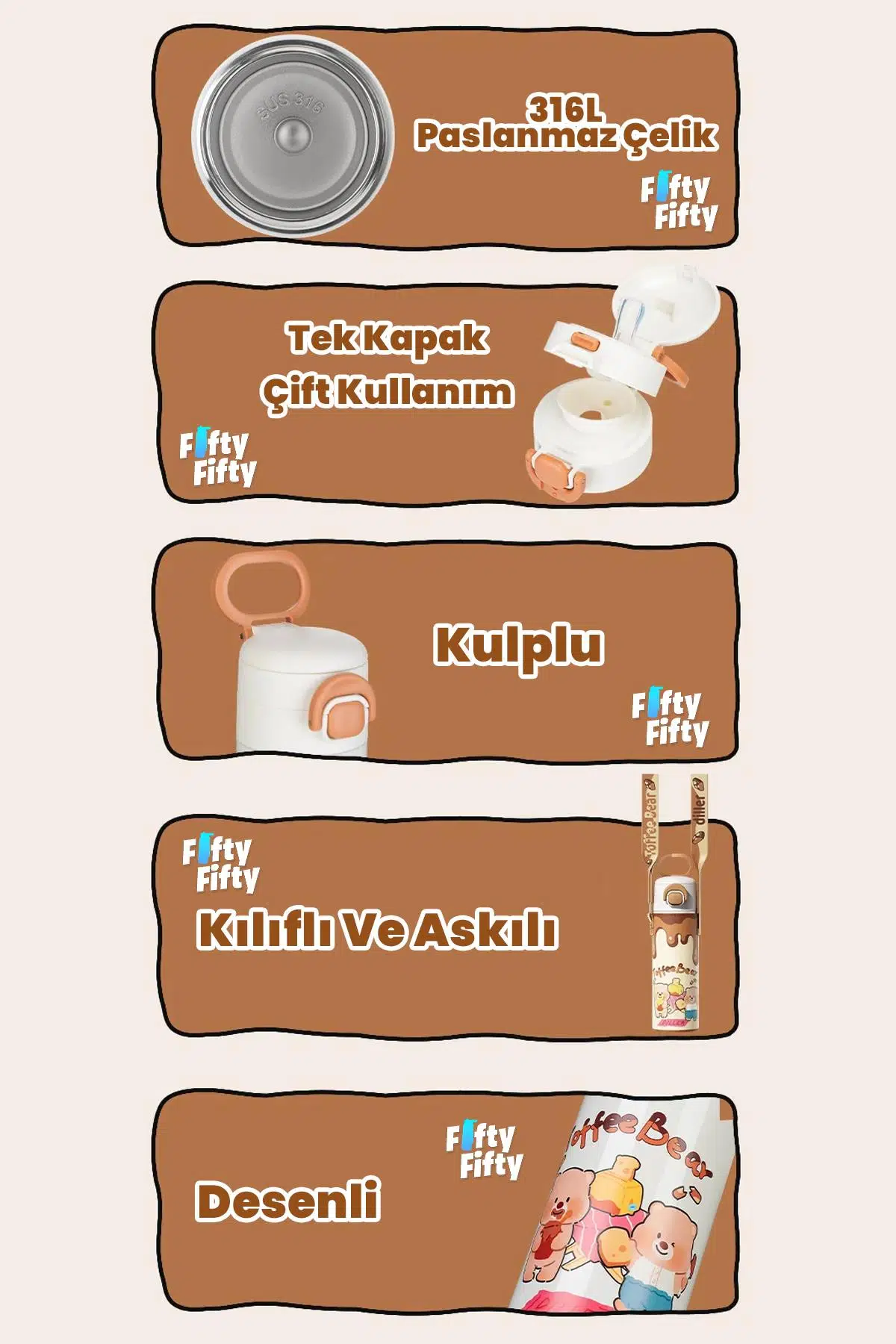 DILLER 520 ML Kılıflı Tek Kapak Çift Kullanım Pipetli/Pipetsiz Taşıma El Askılı Vacum Cup/Çelik Termos -D9260ML520