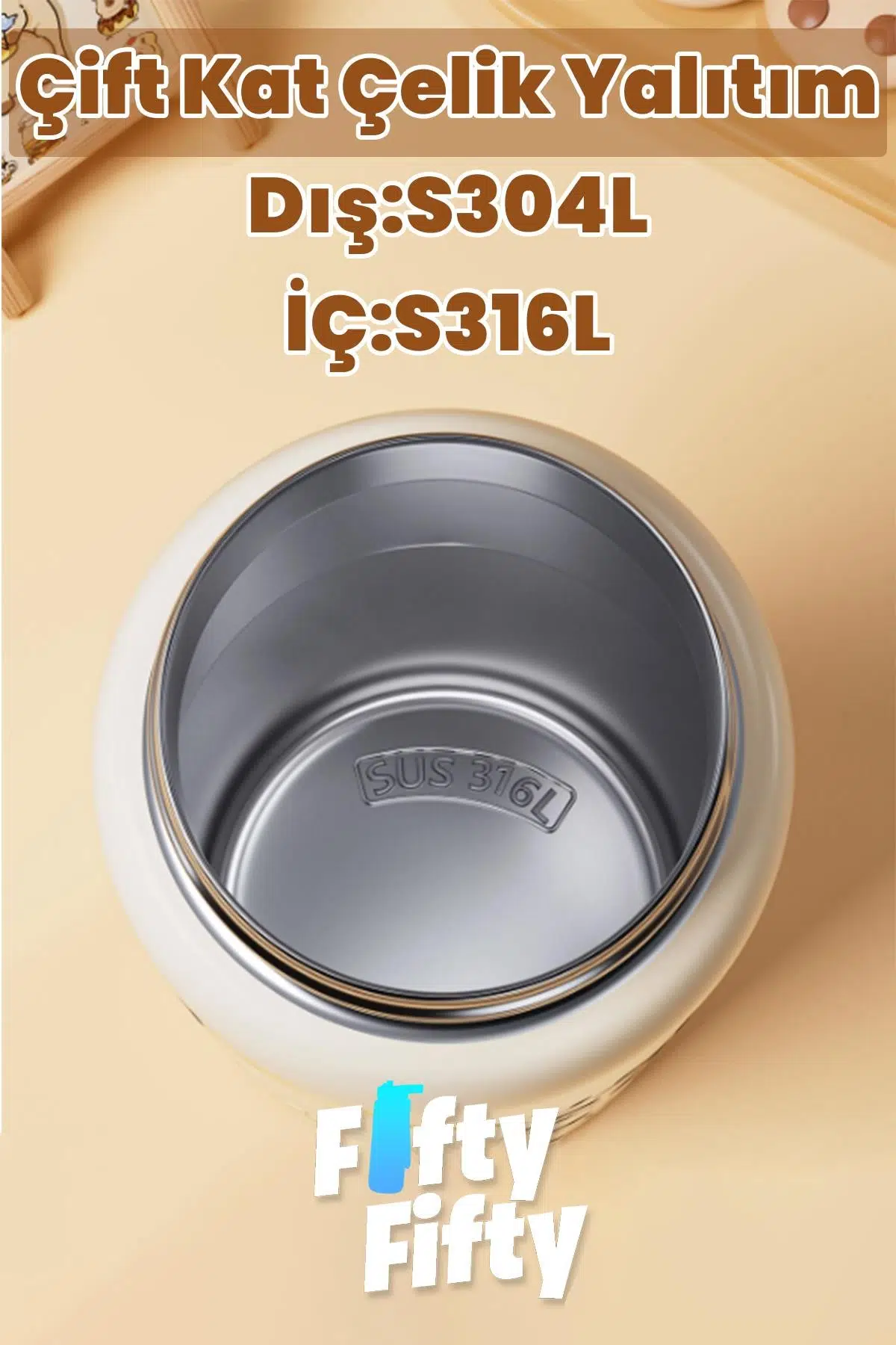 DILLER 600 ML Kapibara Desenli Tek Kapak Çift Kullanım Pipetli Pipetsiz Taşıma Kulplu Çelik Termos -DFF9361NEW600