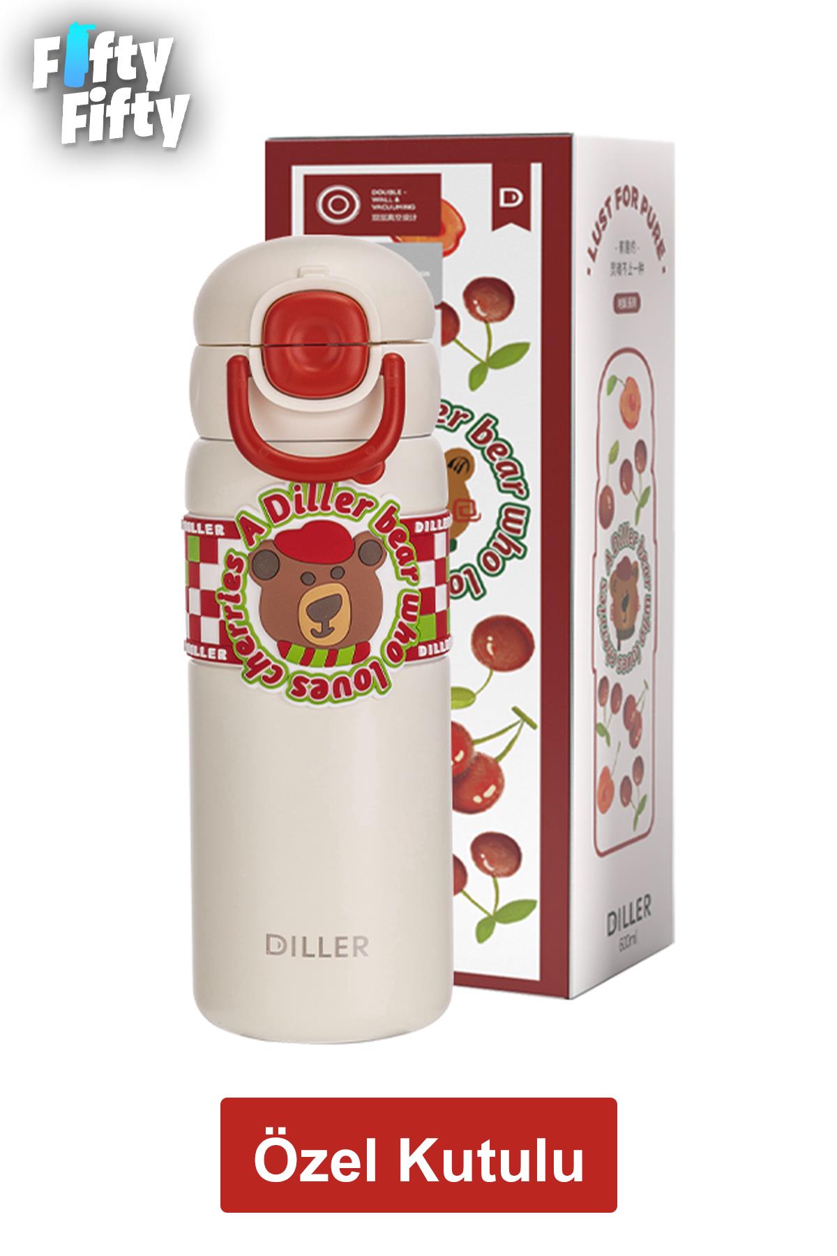 DILLER 600 ML Tek Kapak Çift Kullanım Pipetli/Pipetsiz Taşıma Kulplu Vacum Cup/Çelik Termos -FFDILLERD9238