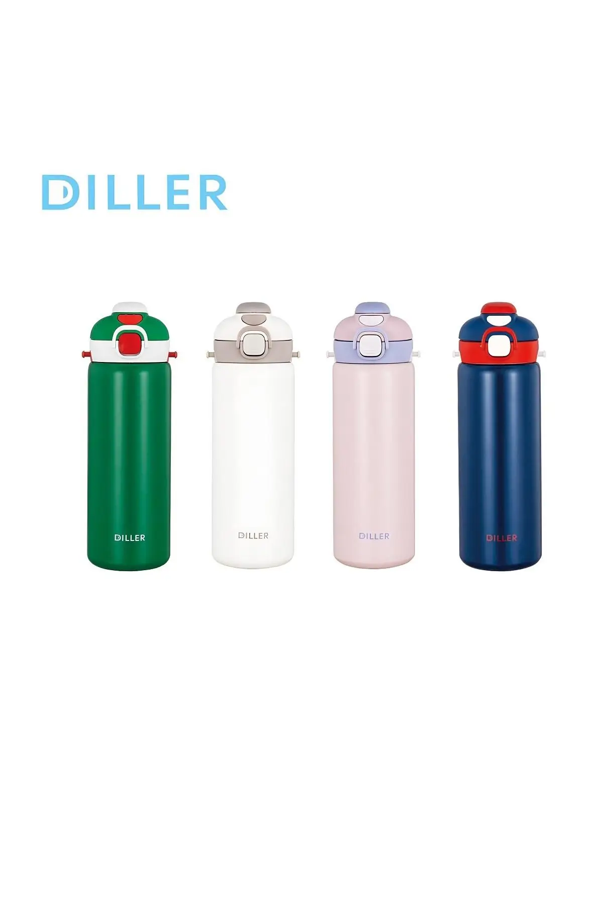 DILLER 700ml Tek Kapak Çift Kullanım Pipetli/Pipetsiz Askılı Çelik Su Matarası 6 saat sıcak/soğuk