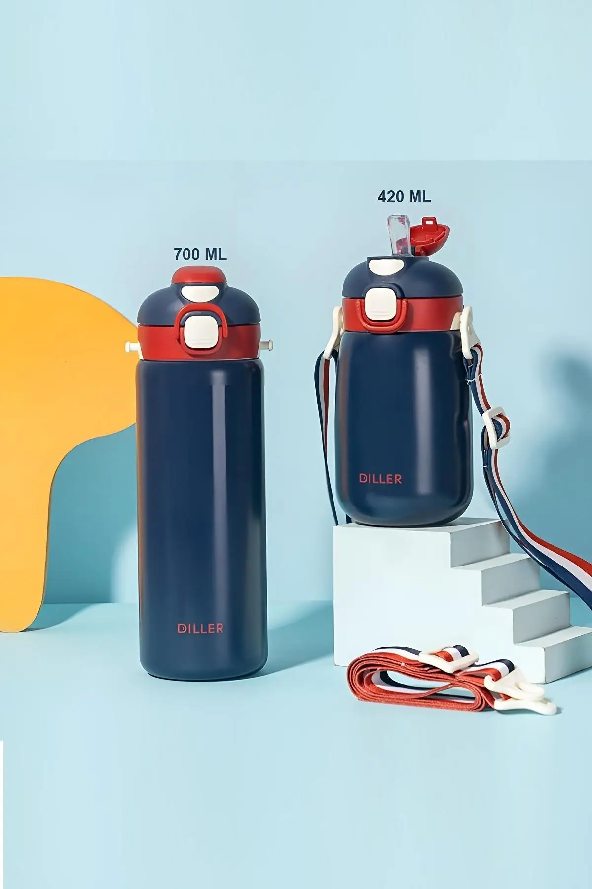 DILLER 700ml Tek Kapak Çift Kullanım Pipetli/Pipetsiz Askılı Çelik Su Matarası 6 saat sıcak/soğuk
