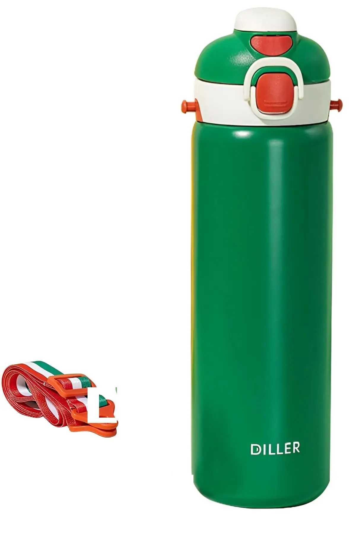 DILLER 700ml Tek Kapak Çift Kullanım Pipetli/Pipetsiz Askılı Çelik Su Matarası 6 saat sıcak/soğuk