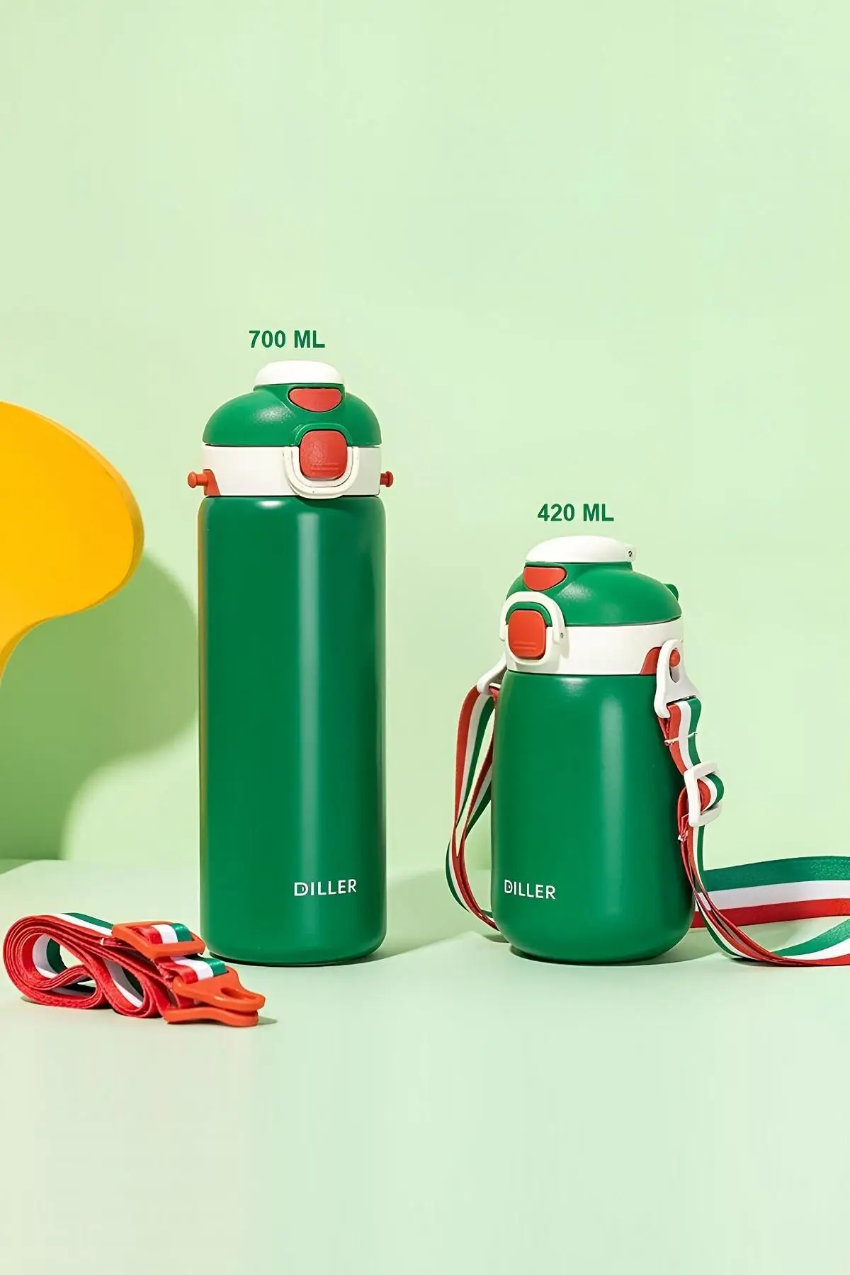 DILLER 700ml Tek Kapak Çift Kullanım Pipetli/Pipetsiz Askılı Çelik Su Matarası 6 saat sıcak/soğuk