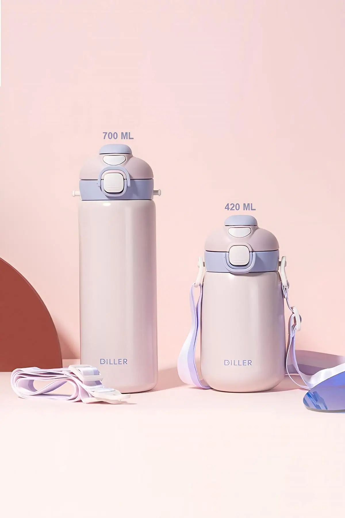 DILLER 700ml Tek Kapak Çift Kullanım Pipetli/Pipetsiz Askılı Çelik Su Matarası 6 saat sıcak/soğuk