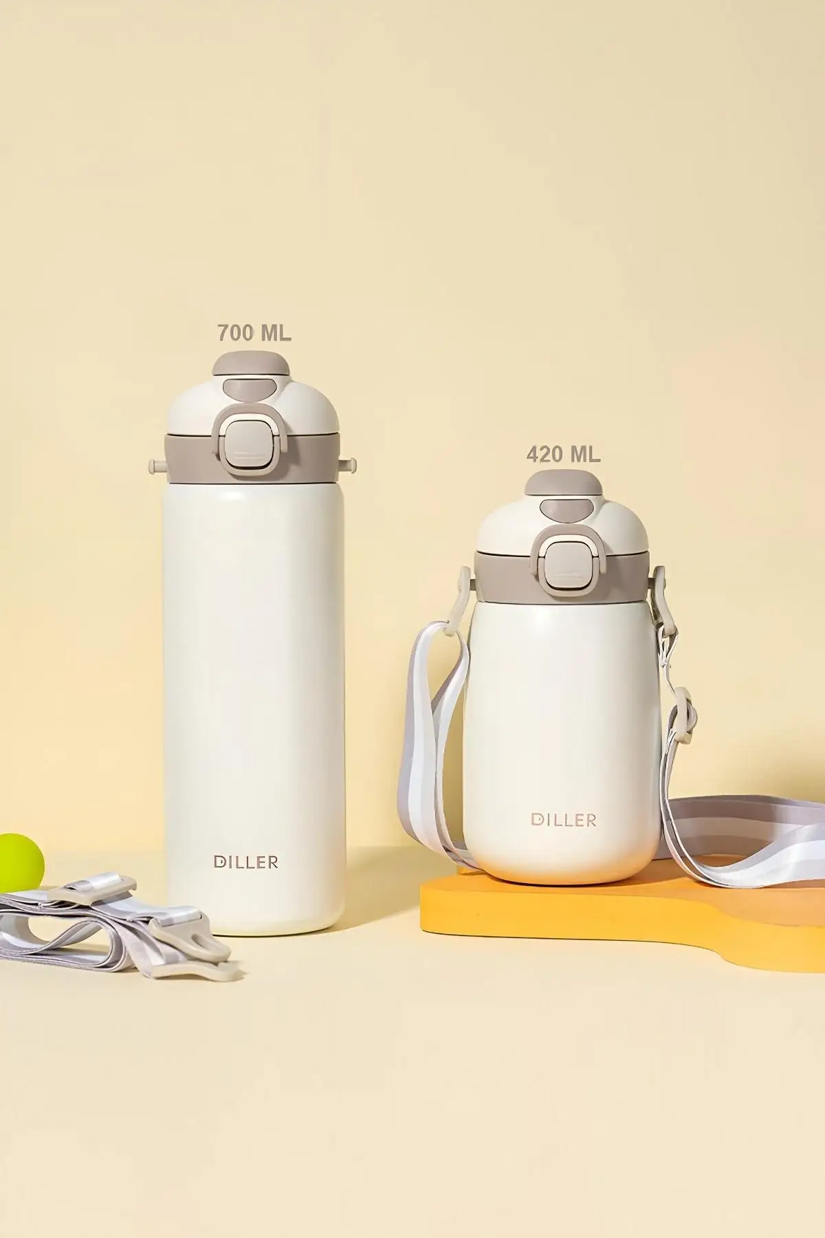 DILLER 700ml Tek Kapak Çift Kullanım Pipetli/Pipetsiz Askılı Çelik Su Matarası 6 saat sıcak/soğuk