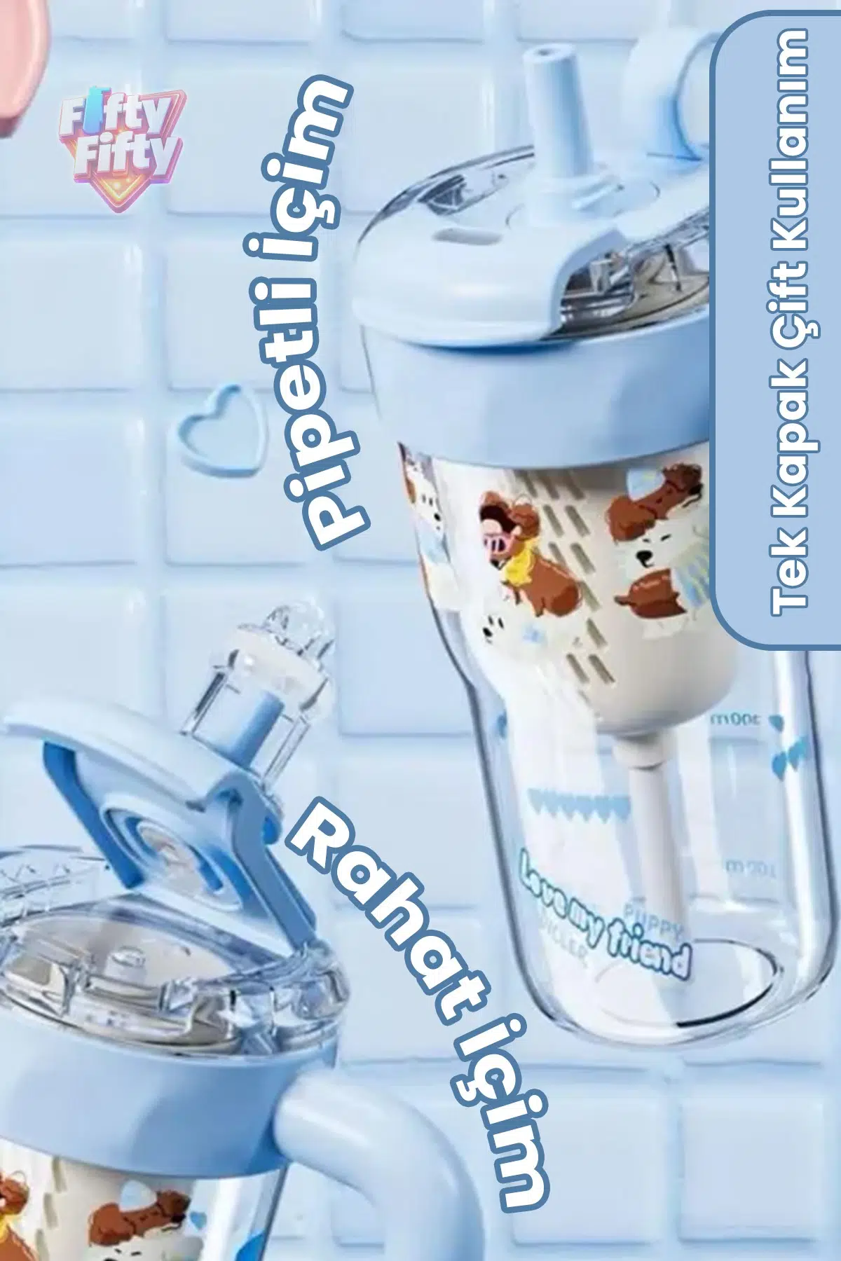 DILLER 860 ML Pipetli & Rahat İçim Çift Kullanım Tritan Su matarası Suluk -FFD860ML3RENK