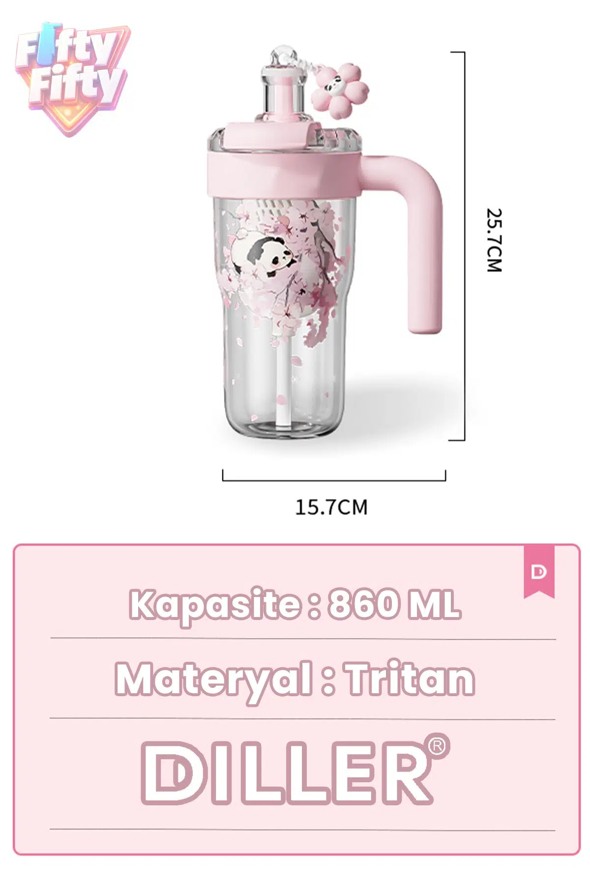 DILLER 860 ML Pipetli & Rahat İçim Çift Kullanım Tritan Su matarası Suluk -FFD860ML3RENK