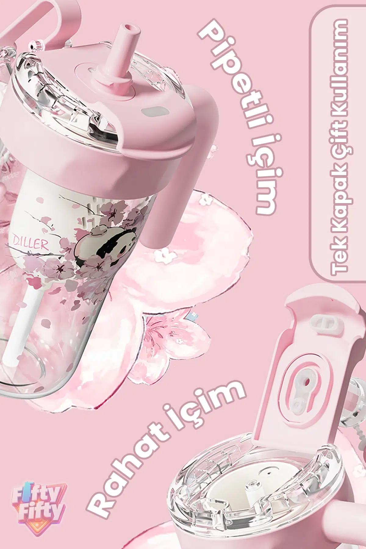 DILLER 860 ML Pipetli & Rahat İçim Çift Kullanım Tritan Su matarası Suluk -FFD860ML3RENK