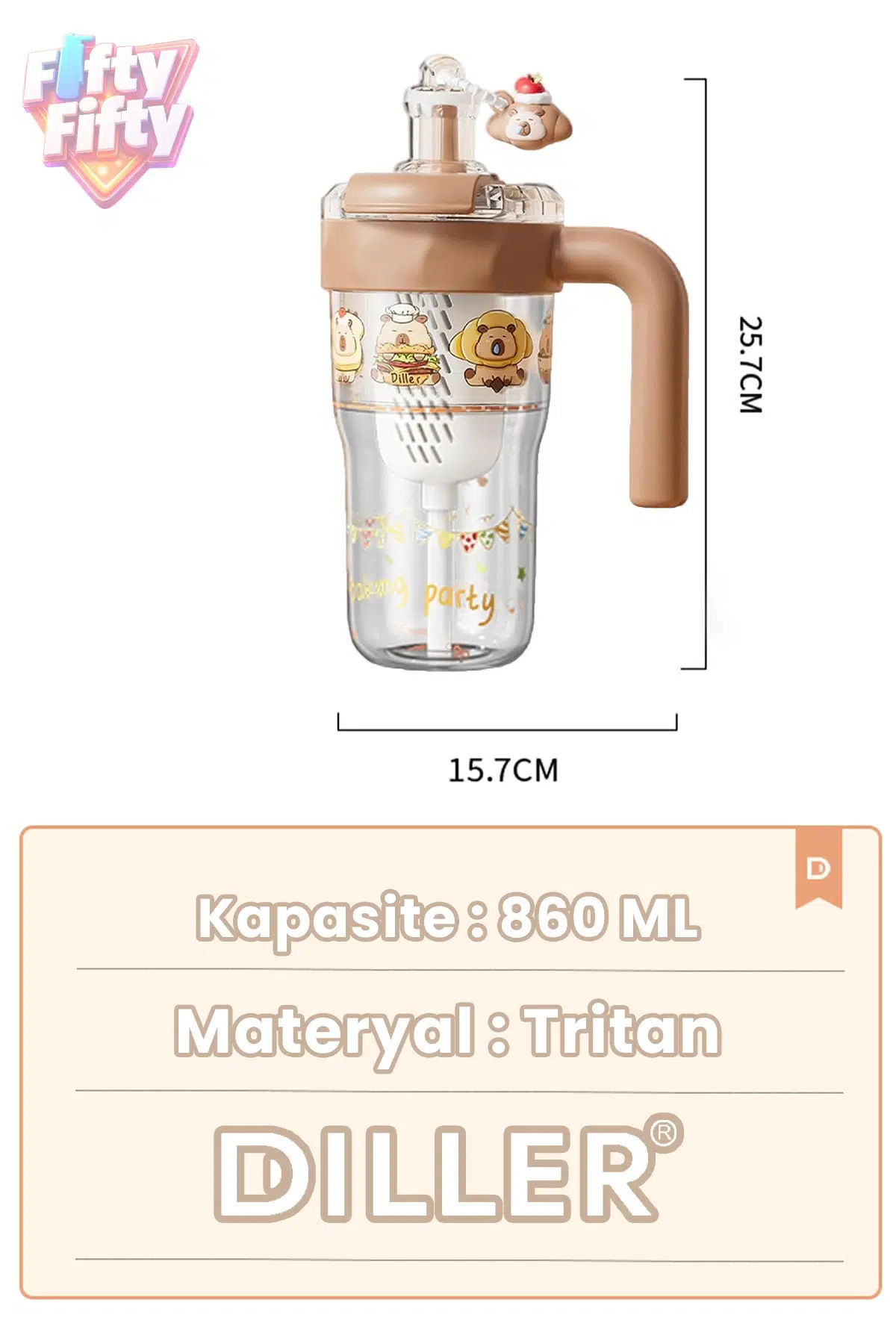 DILLER 860 ML Pipetli & Rahat İçim Çift Kullanım Tritan Su matarası Suluk -FFD860ML3RENK