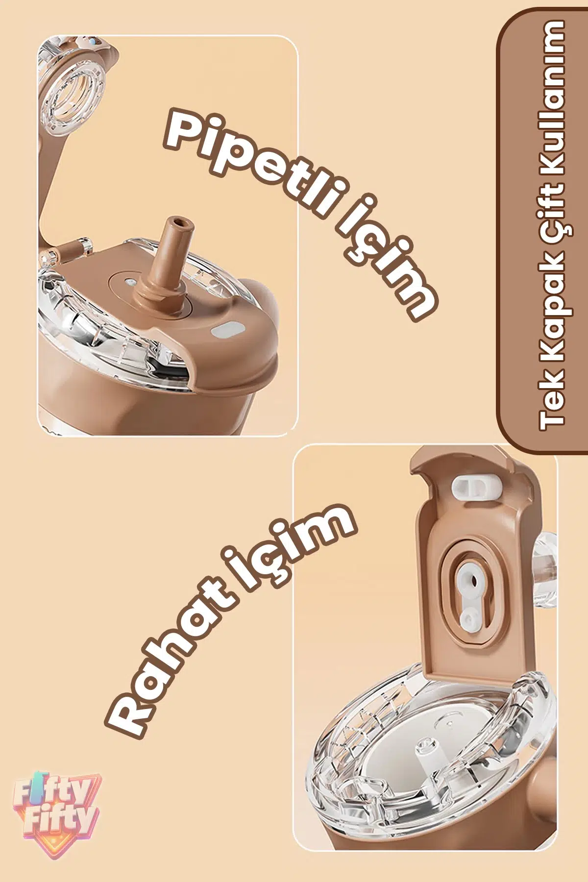 DILLER 860 ML Pipetli & Rahat İçim Çift Kullanım Tritan Su matarası Suluk -FFD860ML3RENK