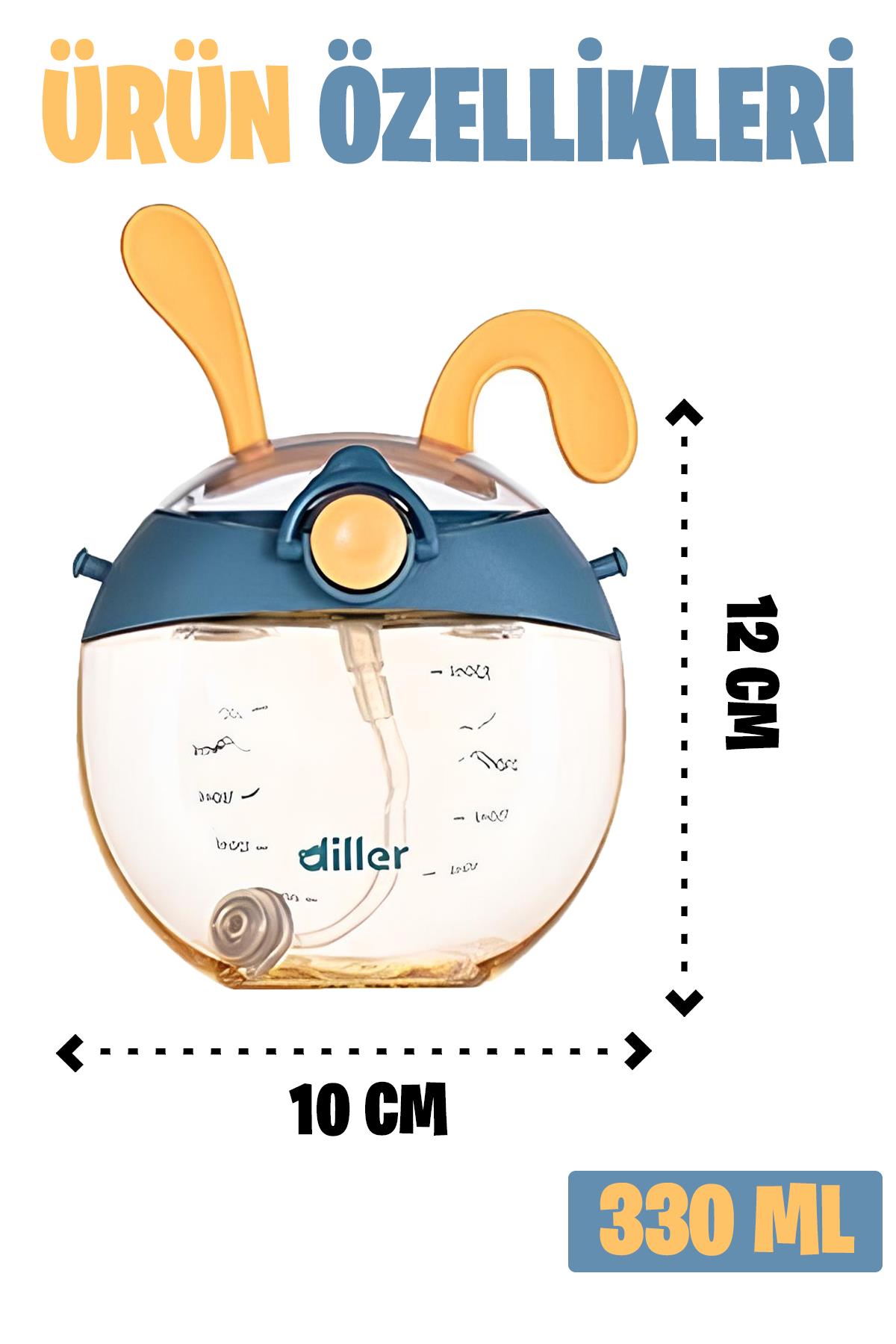 DILLER Pipetli 330 ml Boyun Askılı Çocuk Su Matarası