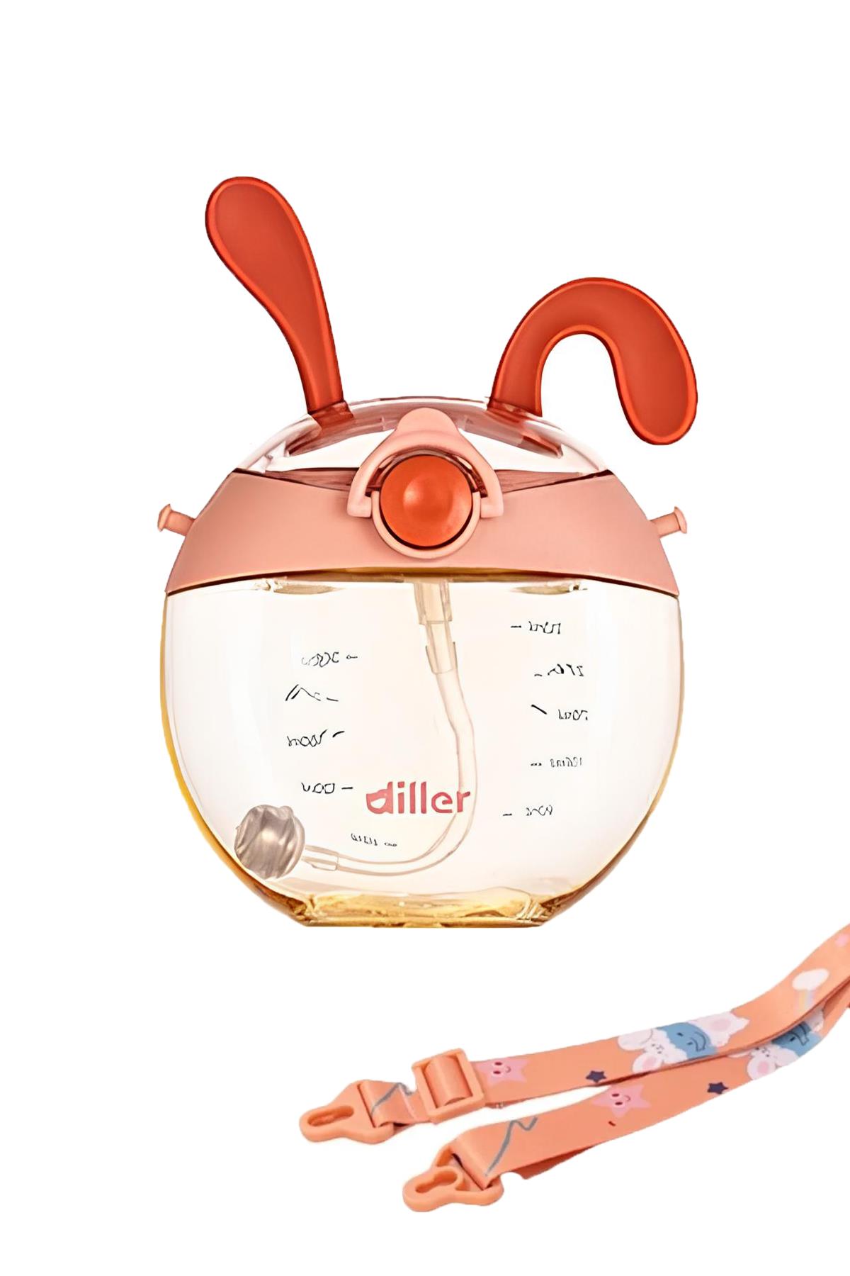 DILLER Pipetli 330 ml Boyun Askılı Çocuk Su Matarası - Turuncu