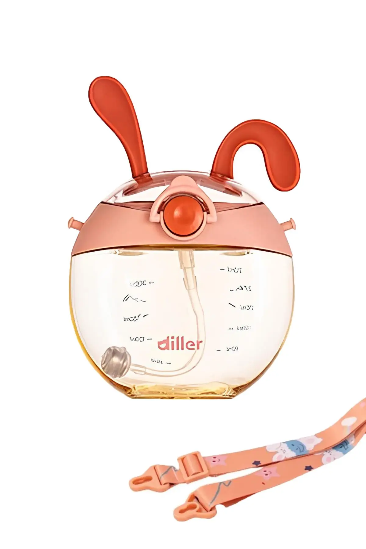 DILLER Pipetli 330 ml Boyun Askılı Çocuk Su Matarası - Turuncu