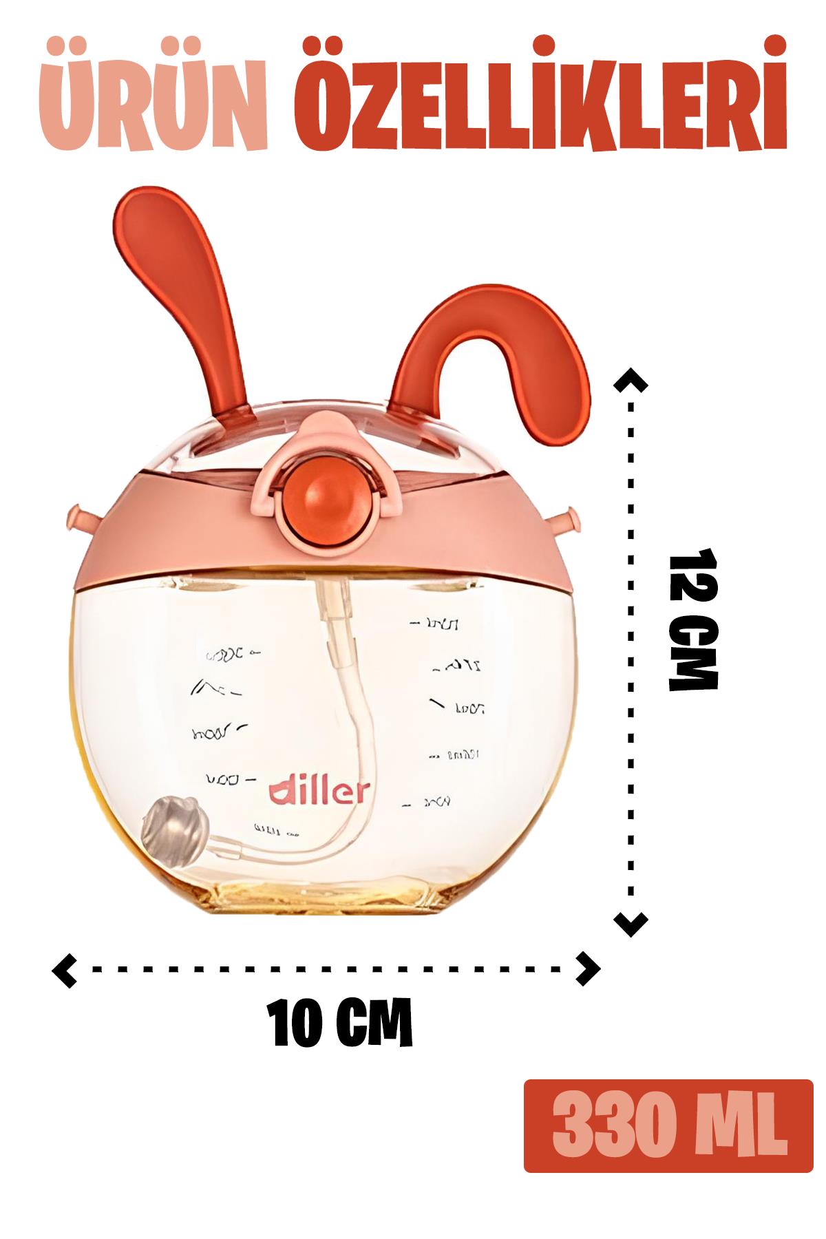 DILLER Pipetli 330 ml Boyun Askılı Çocuk Su Matarası