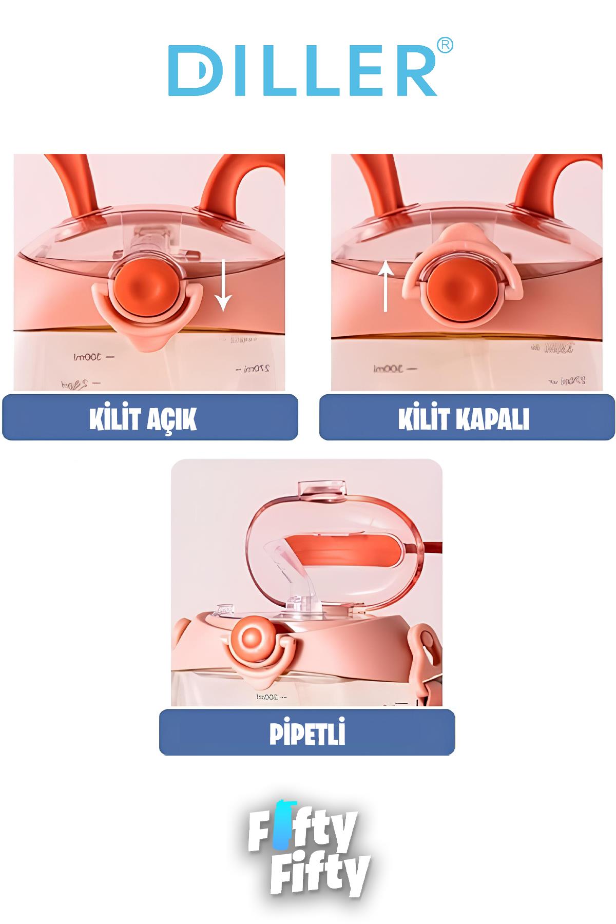 DILLER Pipetli 330 ml Boyun Askılı Çocuk Su Matarası