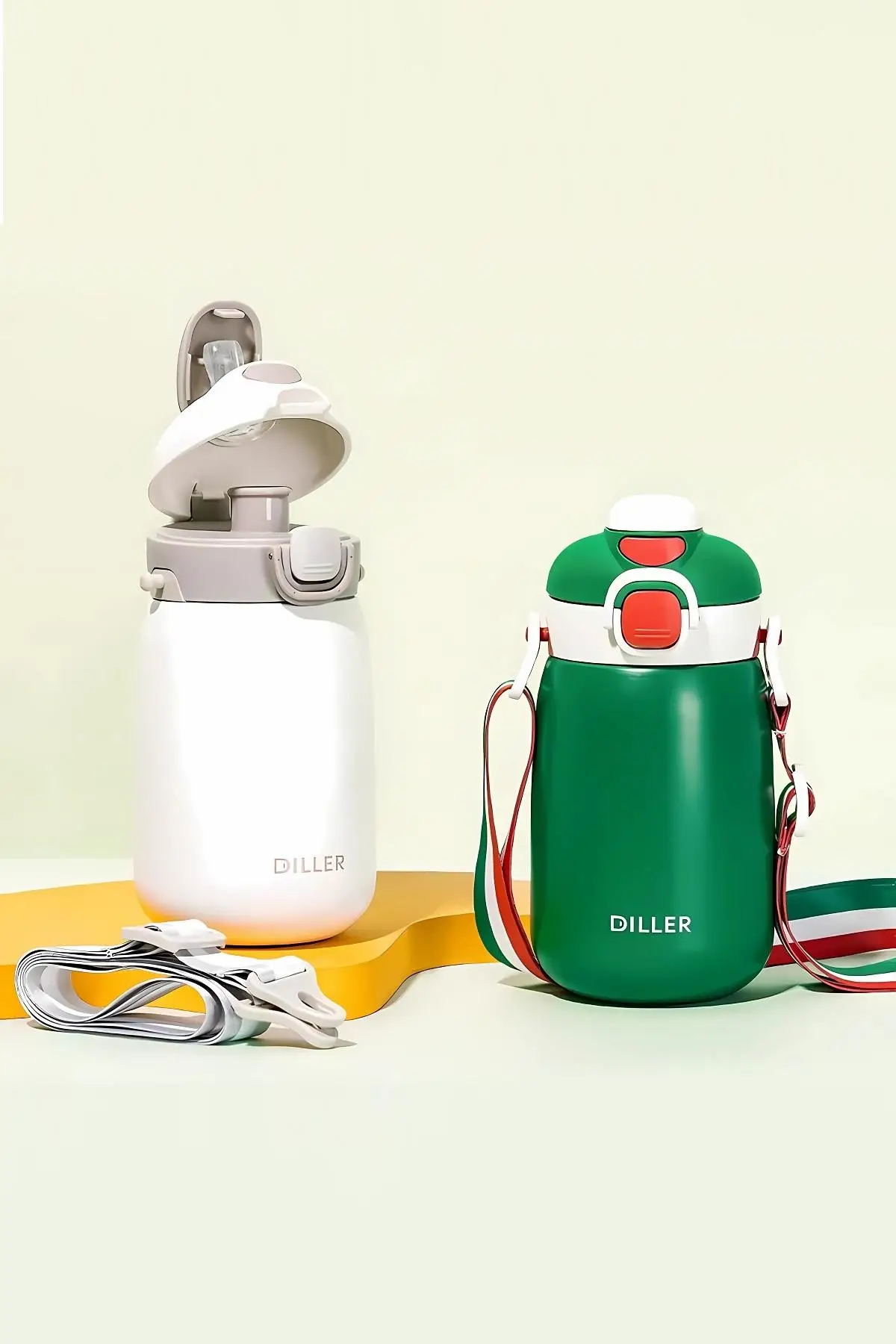 DILLER Tek Kapak Çift Kullanım Pipetli/Pipetsiz 420ml Askılı Çelik Su Matarası 6 saat sıcak/soğuk