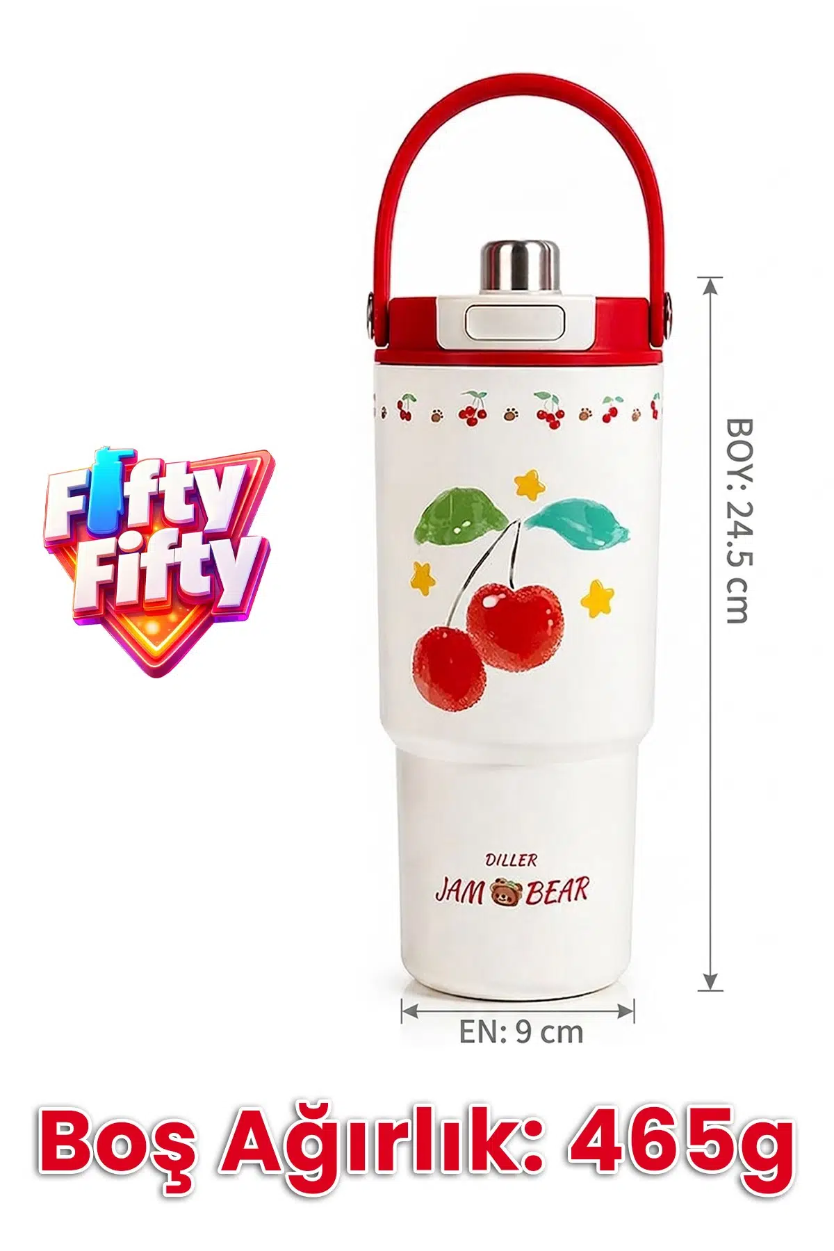 DILLER Tumbler 880 ML Tek Kapak Çift Kullanım Pipetli/Pipetsiz Taşıma Kulplu Çelik Termos-FFD9505-880ml