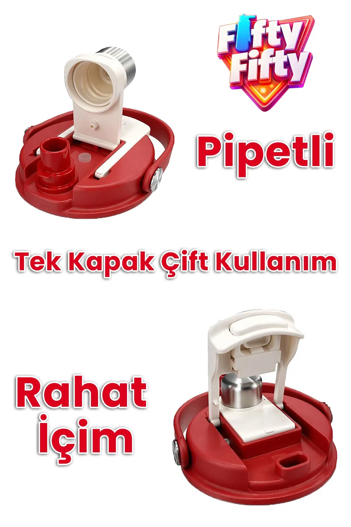 DILLER Tumbler 880 ML Tek Kapak Çift Kullanım Pipetli/Pipetsiz Taşıma Kulplu Çelik Termos-FFD9505-880ml