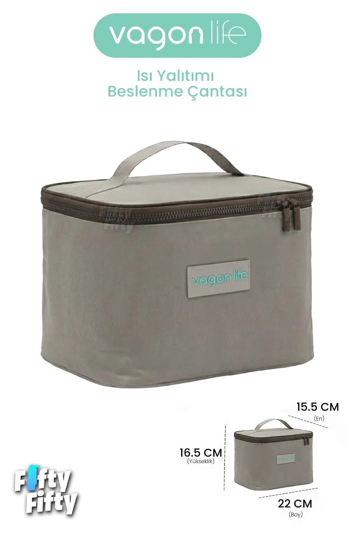 Isı Yalıtımlı Termal Yemek Beslenme Çantası Mama Taşıma Termos Çanta Sıcak ve Soğuk Cepli -FFVGNB1062 - Bej