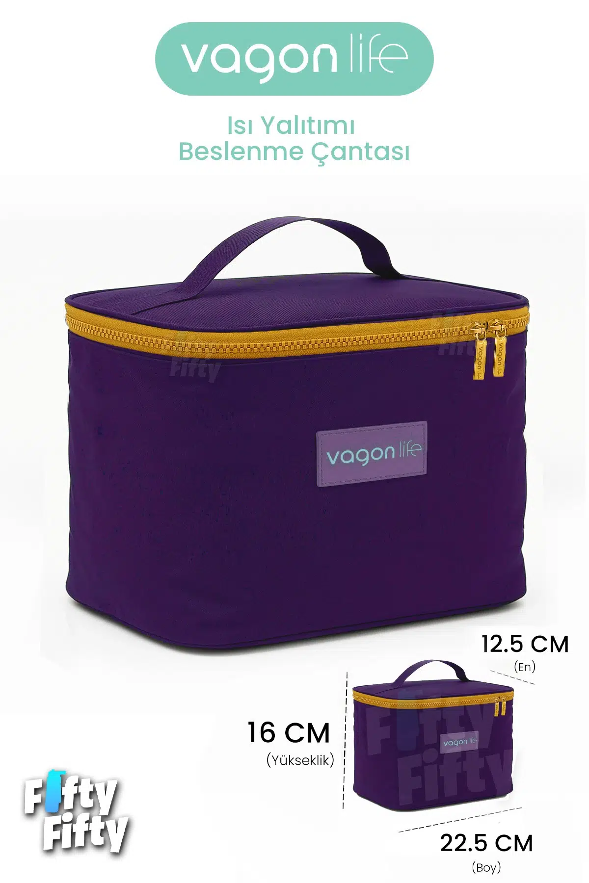 Isı Yalıtımlı Termal Yemek Beslenme Çantası Mama Taşıma Termos Çanta Sıcak ve Soğuk Cepli -FFVGNB1063 - Mor