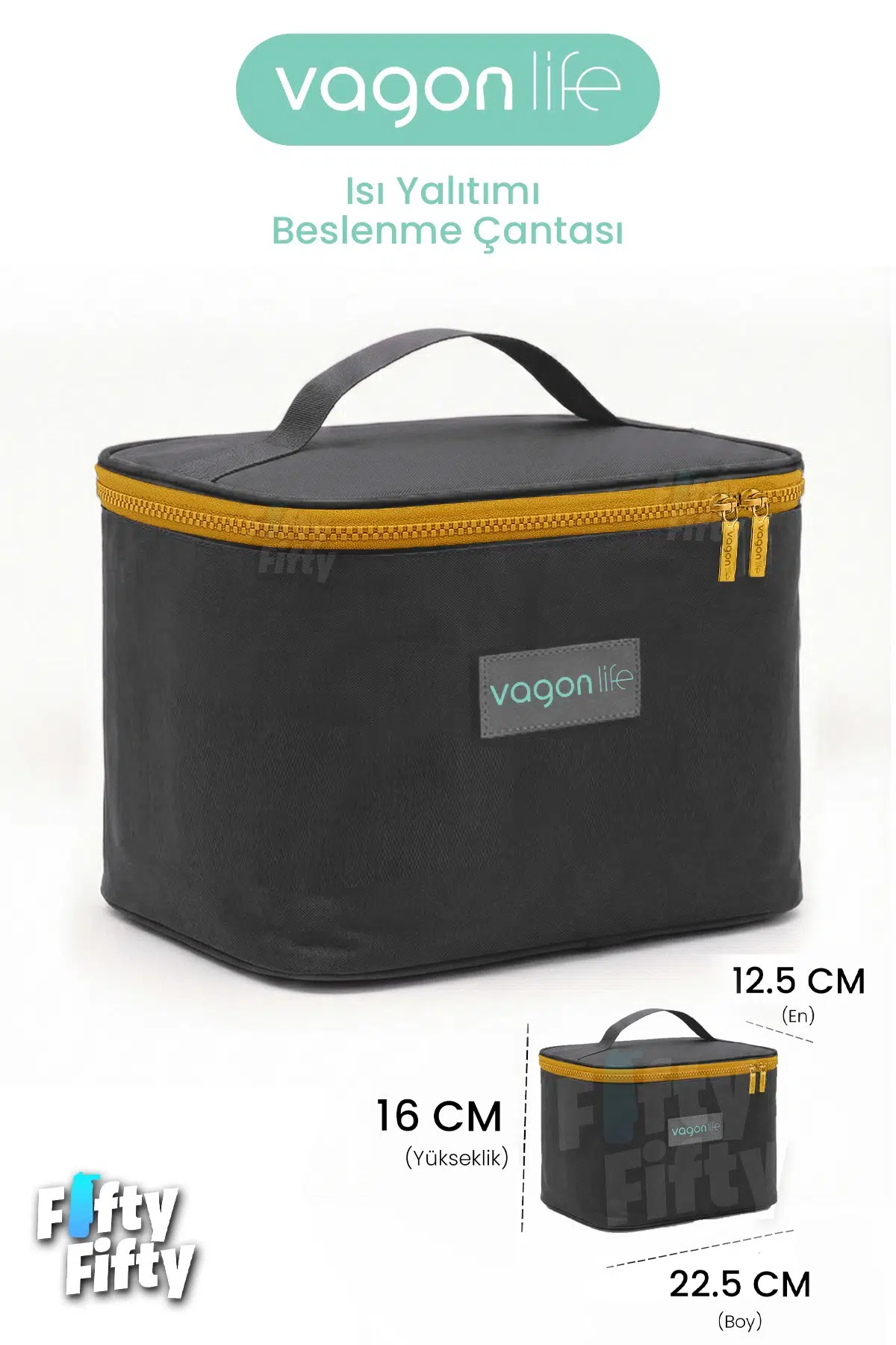 Isı Yalıtımlı Termal Yemek Beslenme Çantası Mama Taşıma Termos Çanta Sıcak ve Soğuk Cepli -FFVGNB1063 - Antrasit