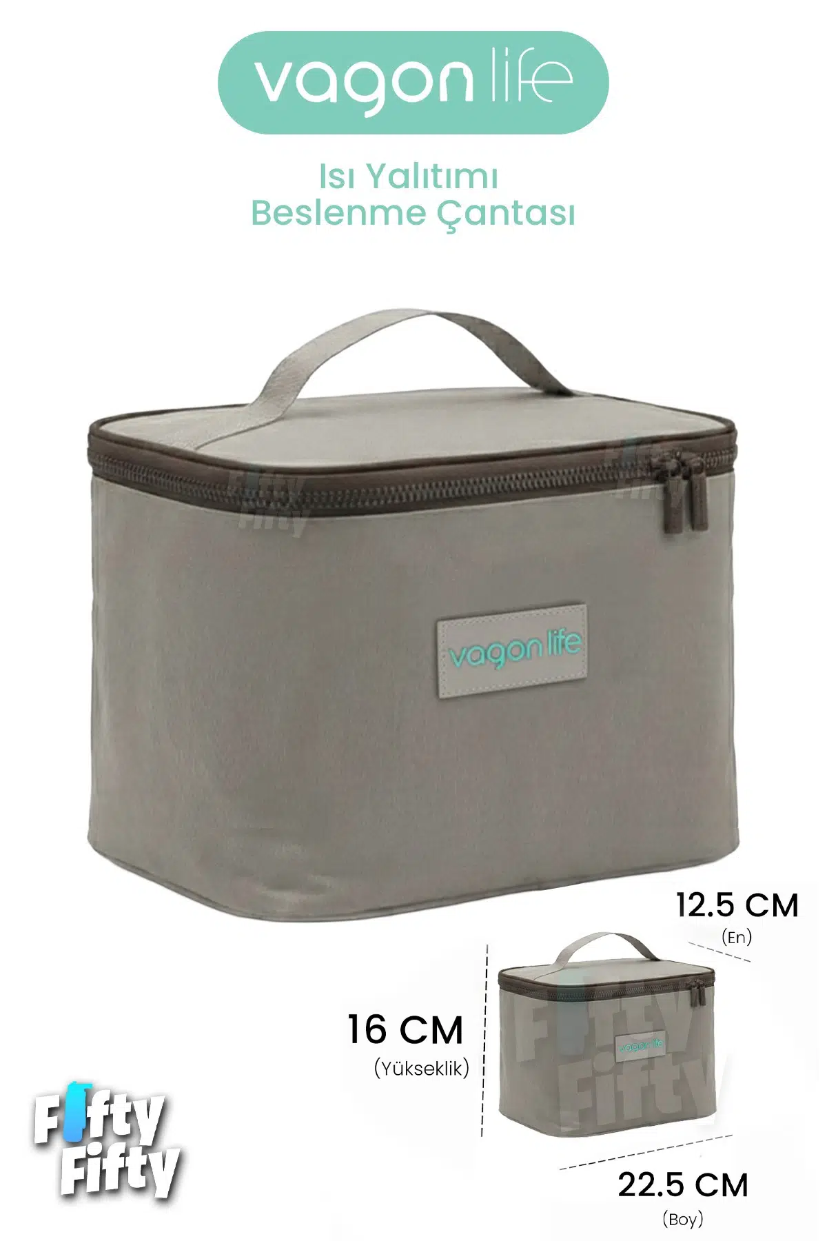 Isı Yalıtımlı Termal Yemek Beslenme Çantası Mama Taşıma Termos Çanta Sıcak ve Soğuk Cepli -FFVGNB1063 - Bej