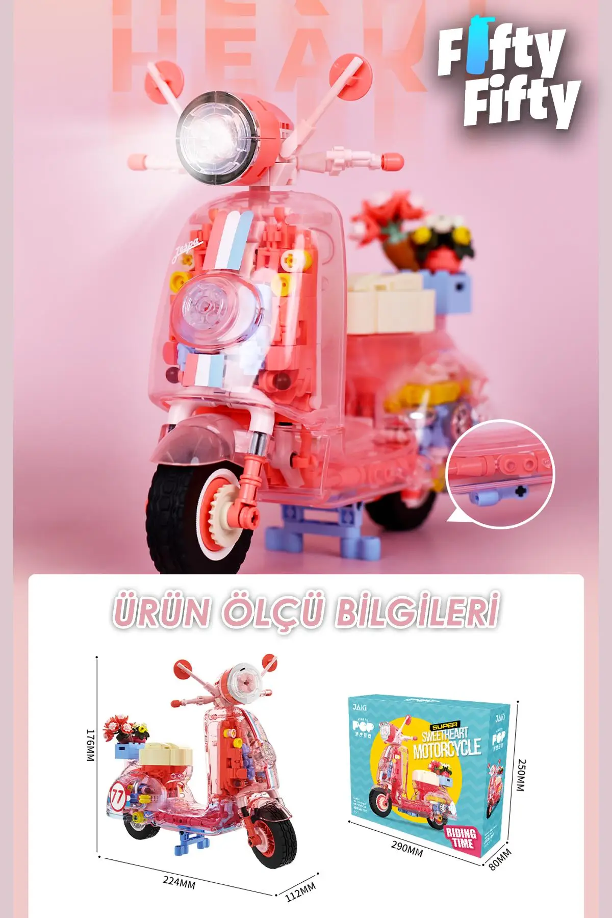 Jaki Maker Pop Süper Havalı Motosiklet -JK8325-1 (552 Parça) Oyuncak Yapım Seti