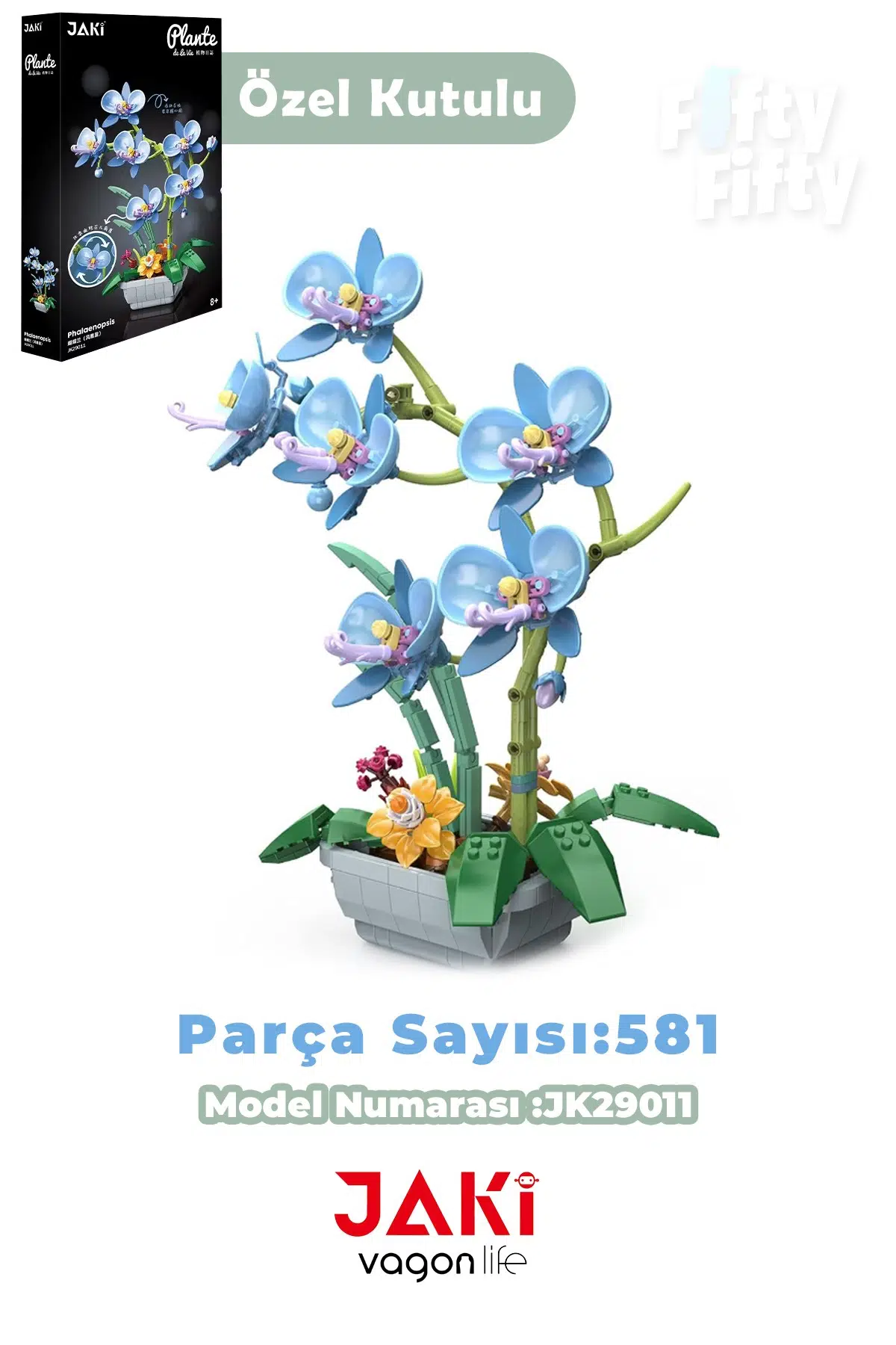 JAKİ Plante Serisi Saksıda Mavi Orkide 581 Parça Oyucak Yapım Seti -FFJK29011