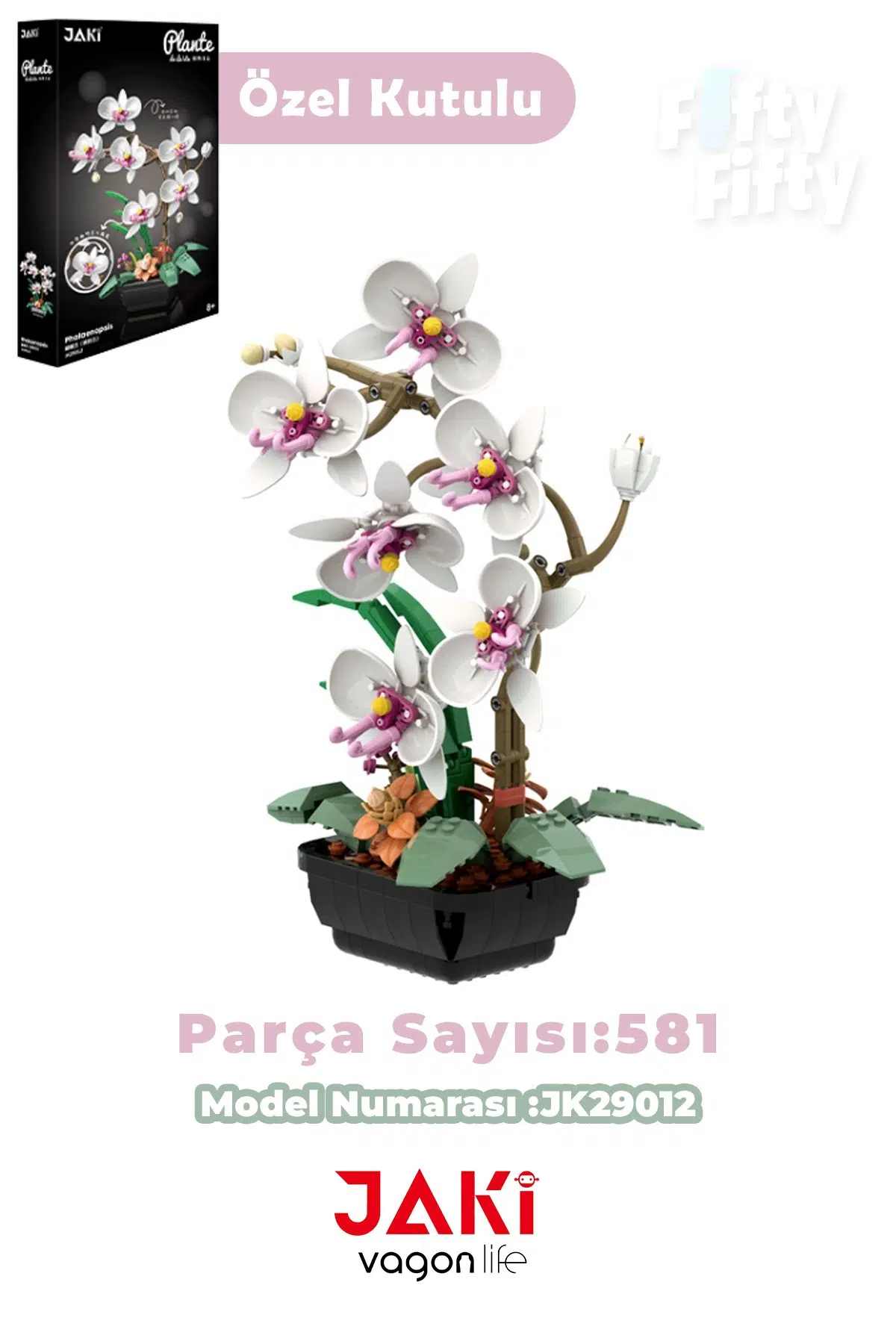 JAKİ Plante Serisi Saksıda Beyaz Orkide 581 Parça Oyucak Yapım Seti -FFJK29012