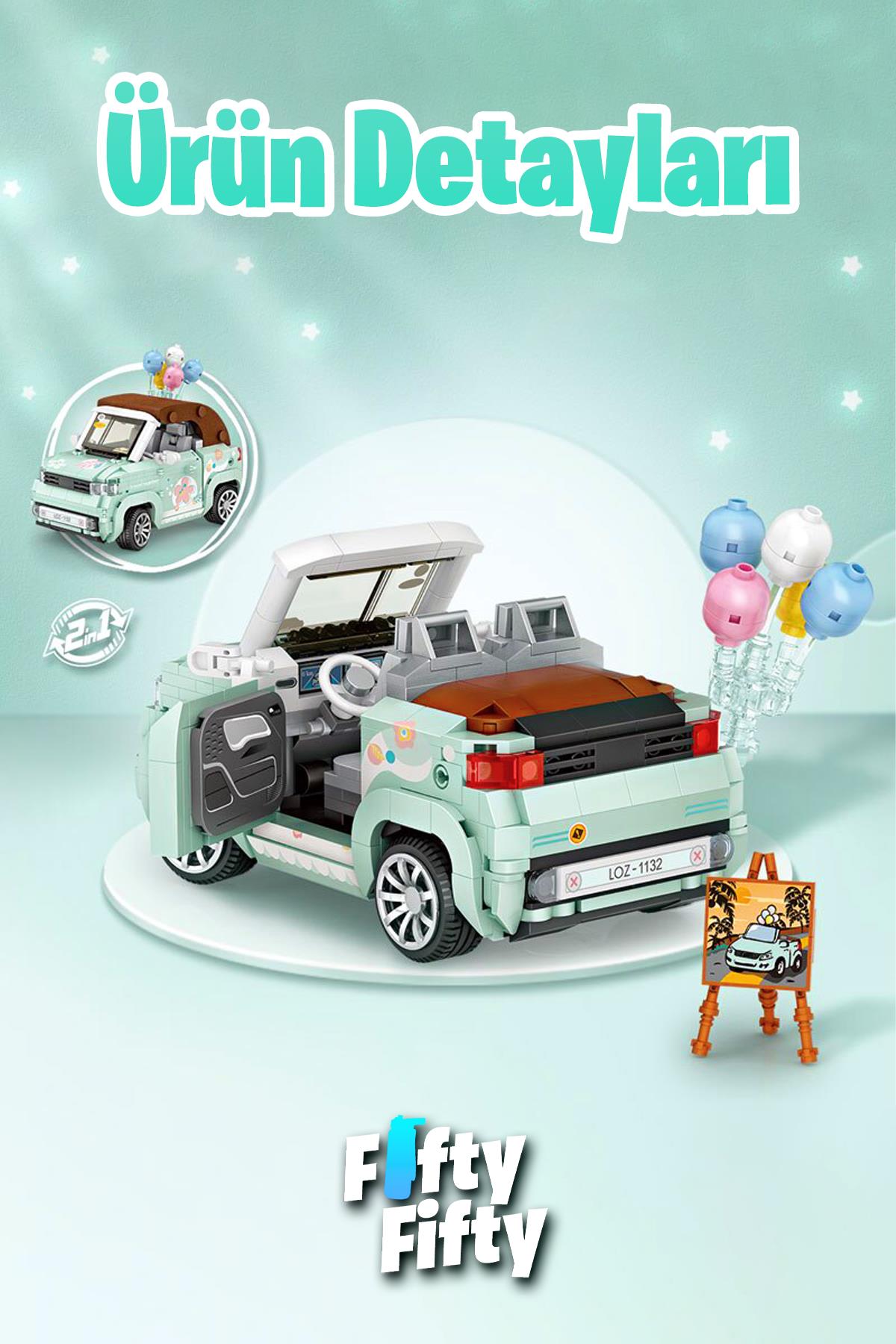 LOZ Car Model Serisi Turkuaz Cabrio Araba 779 Parça Oyuncak Yapım Seti FFLZ-1132